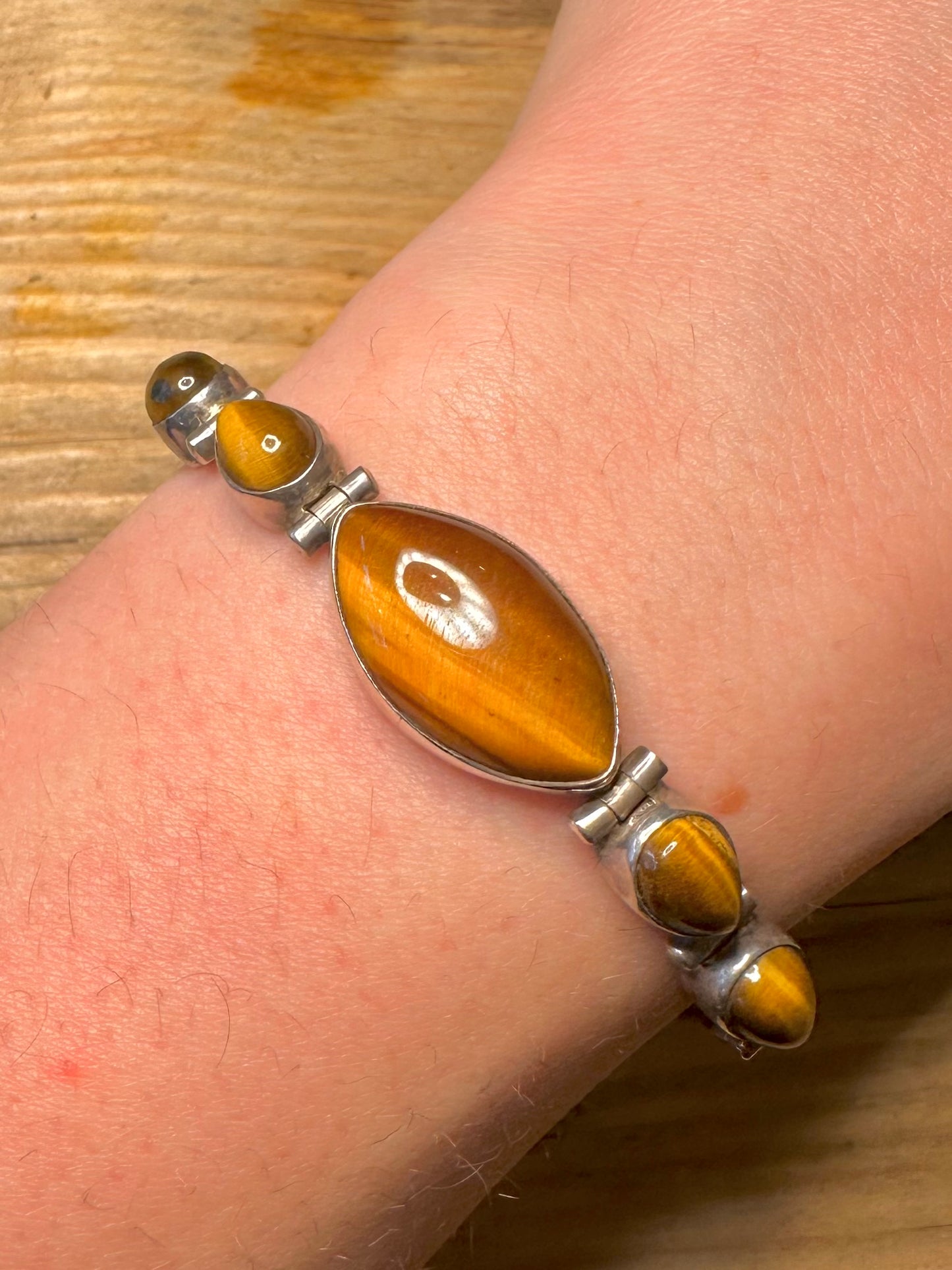 Vintage Tigerauge doppelt geflochtenes 925er Sterlingsilber 18,8 cm Armband