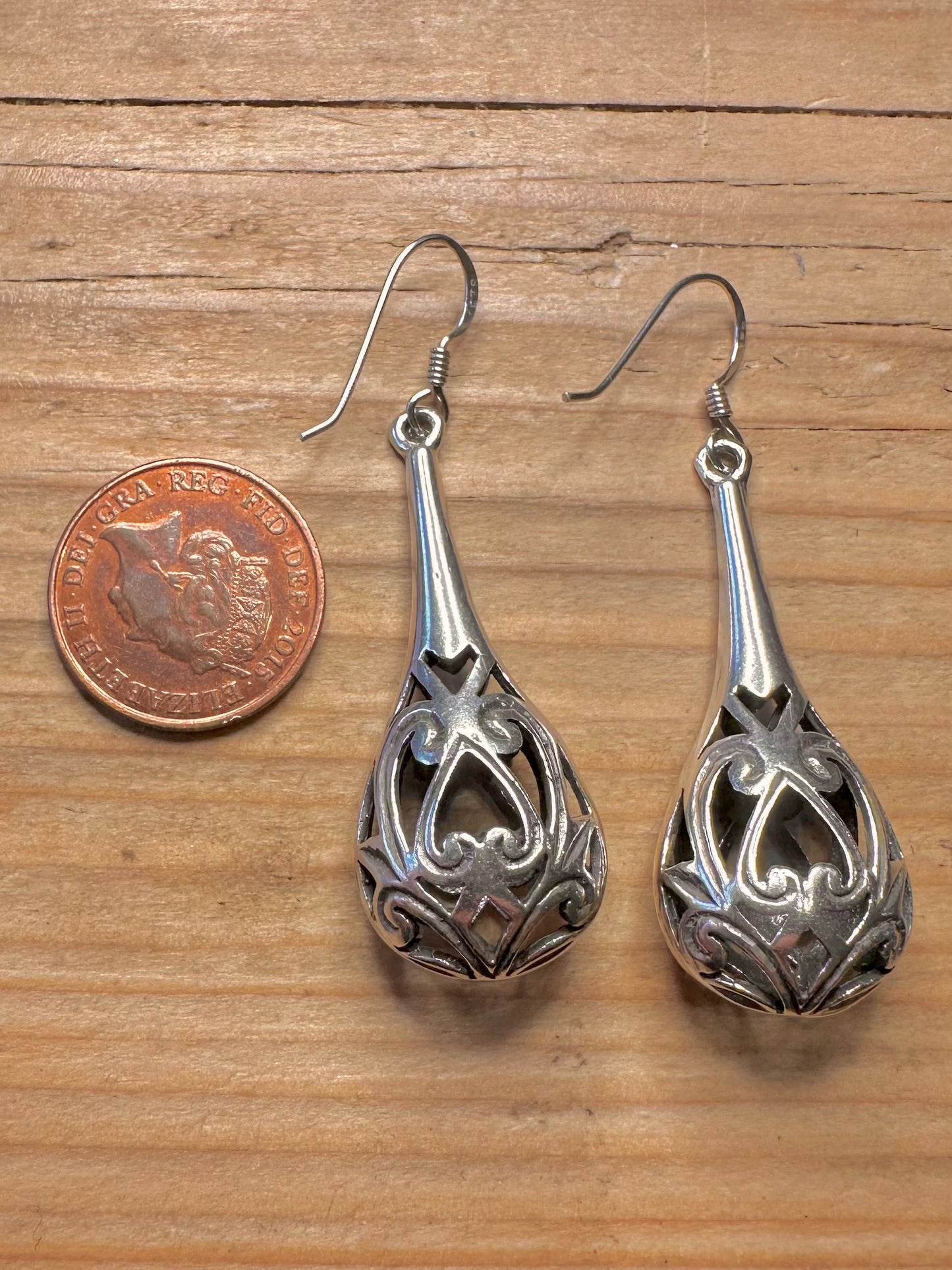 Vintage Filigree Large Drop 925 Sterling Silver Earrings