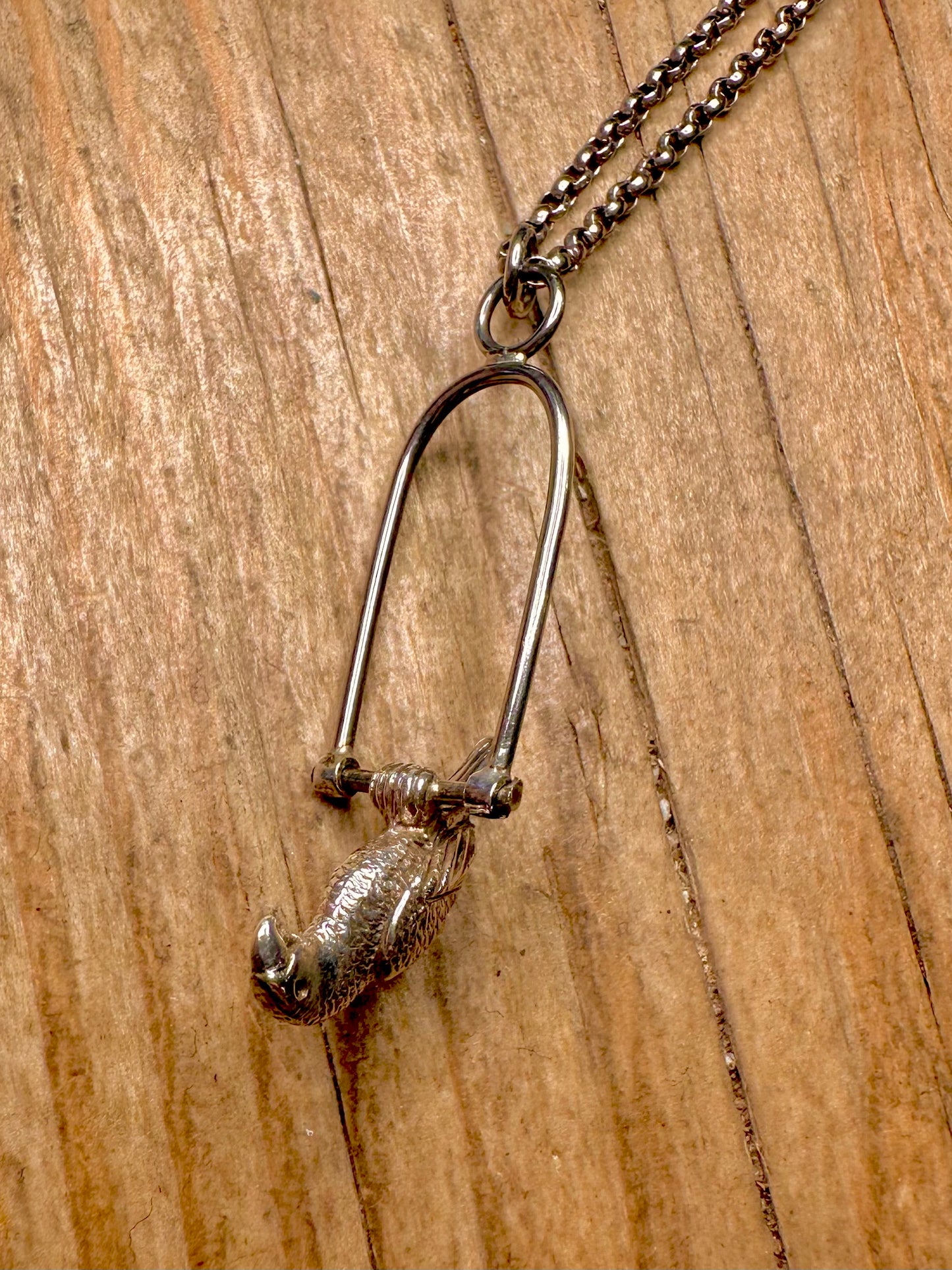 Vintage Vogel auf Stange schwingend Belcher Kette 925 Sterling Silber 47,8 cm Halskette