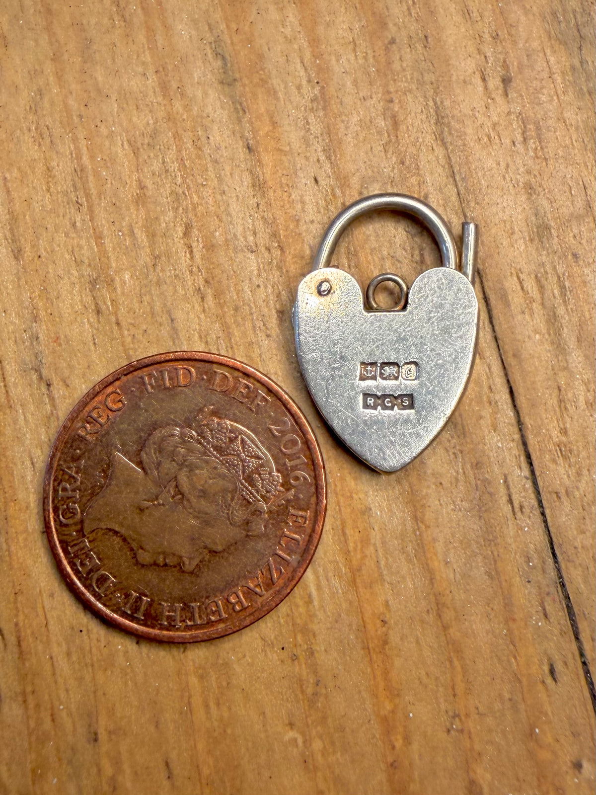 Heart Padlock 1977 Maker RCS Hallmarked 925 Sterling Silver Pendant