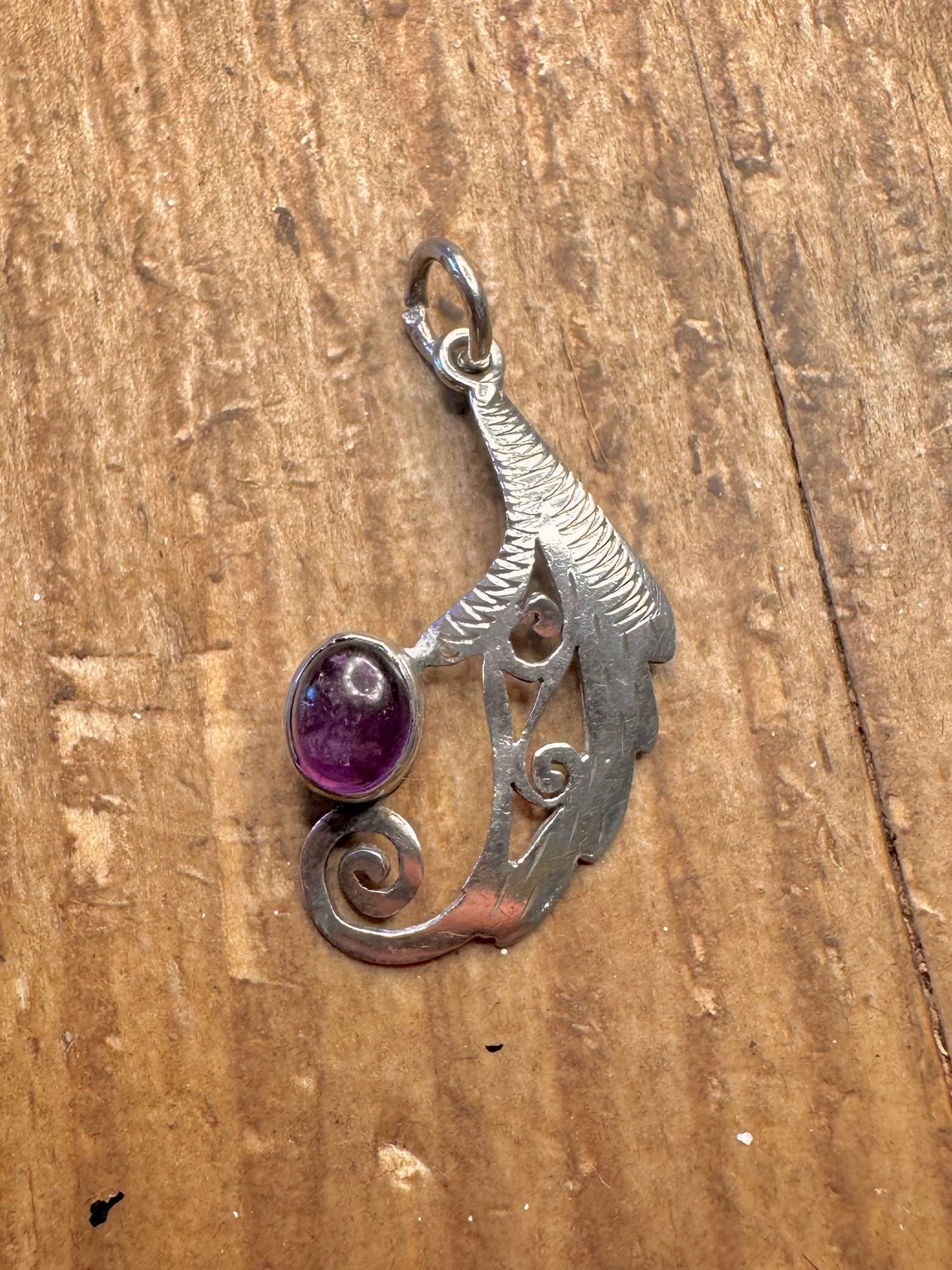 Amethyst Swirl Engraved 925 Sterling Silver Pendant