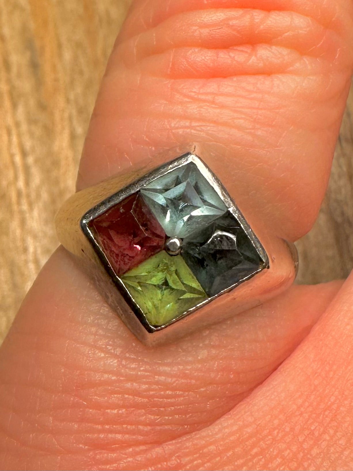 Vintage Multi Gemstone 925 Sterling Silver Size K Ring