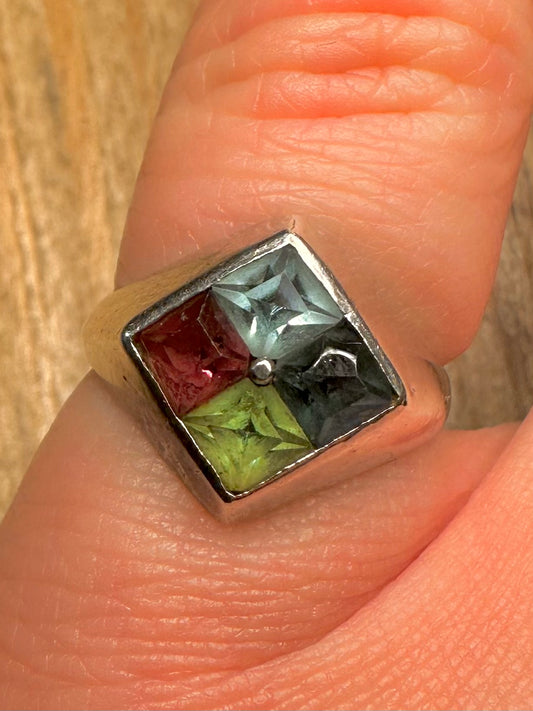 Vintage Multi Gemstone 925 Sterling Silver Size K Ring