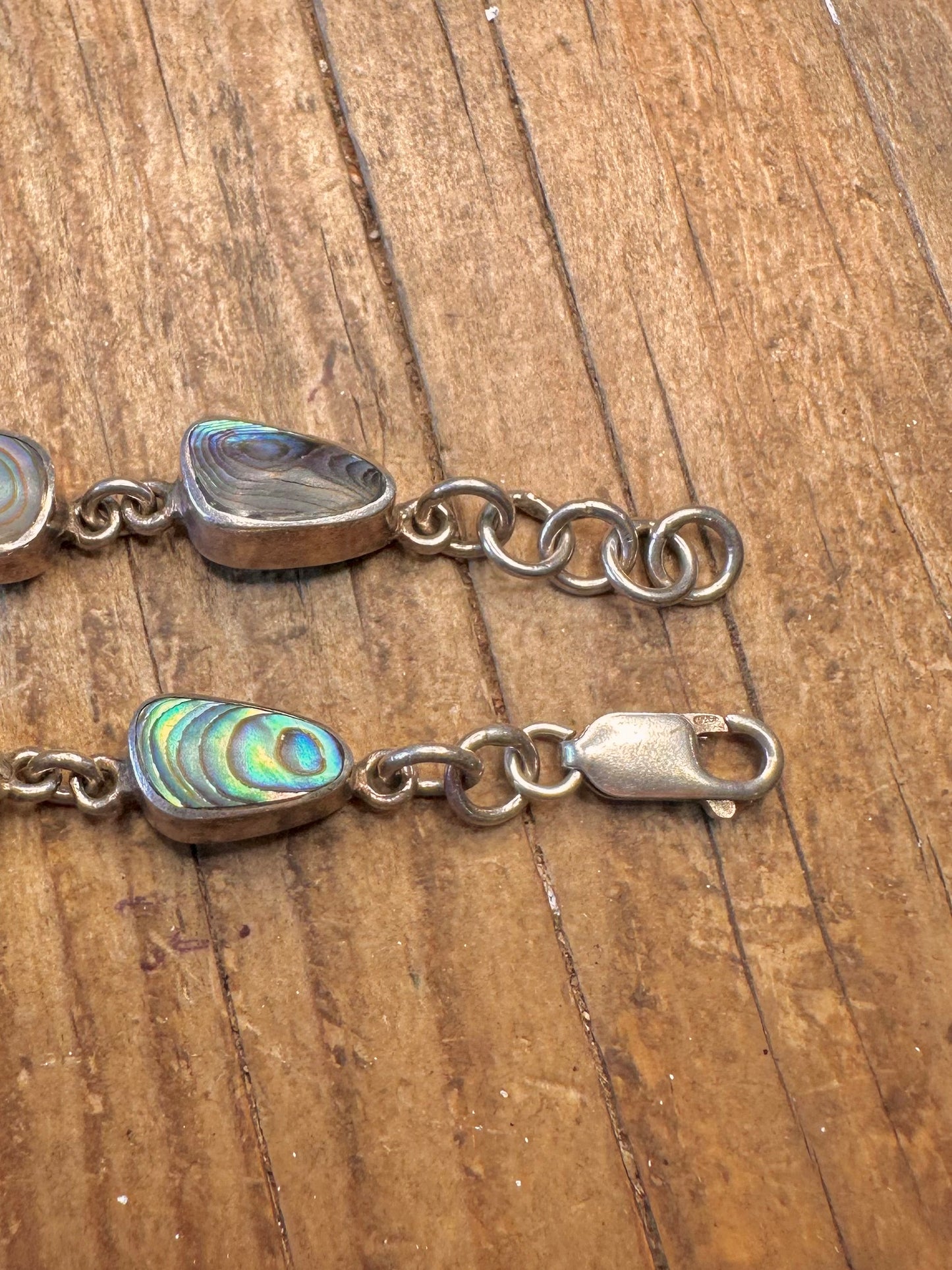 Abalone Abstract Shapes 925 Sterling Silver 8 to 8.6 inch Bracelet