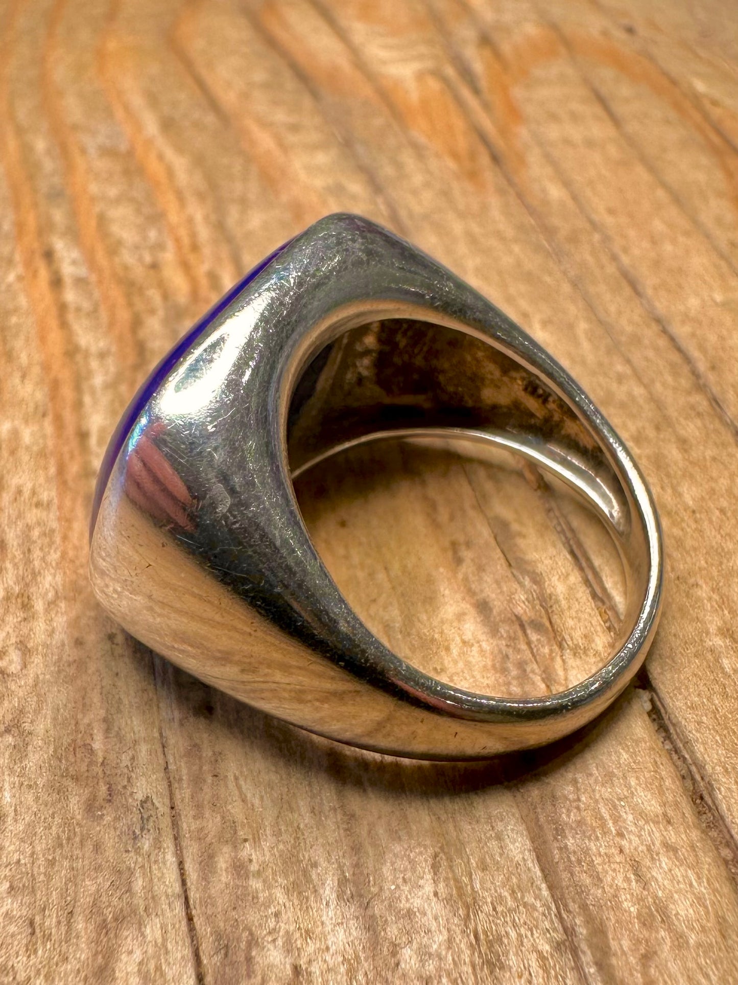 Vintage Blue Enamel 925 Sterling Silver Size P Ring