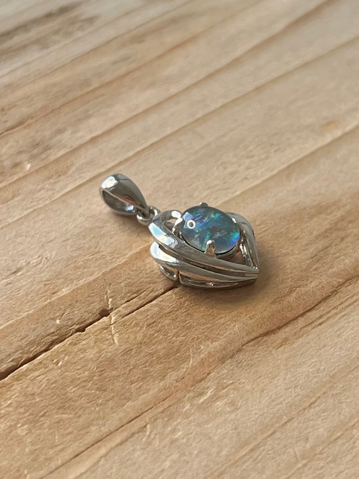 Abstract Heart Black Opal 925 Sterling Silver Pendant