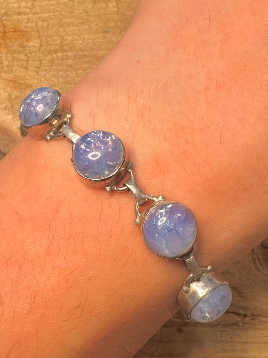 Vintage Blue Dumortierite 925 Silver 7 to 7.5 inch Bracelet