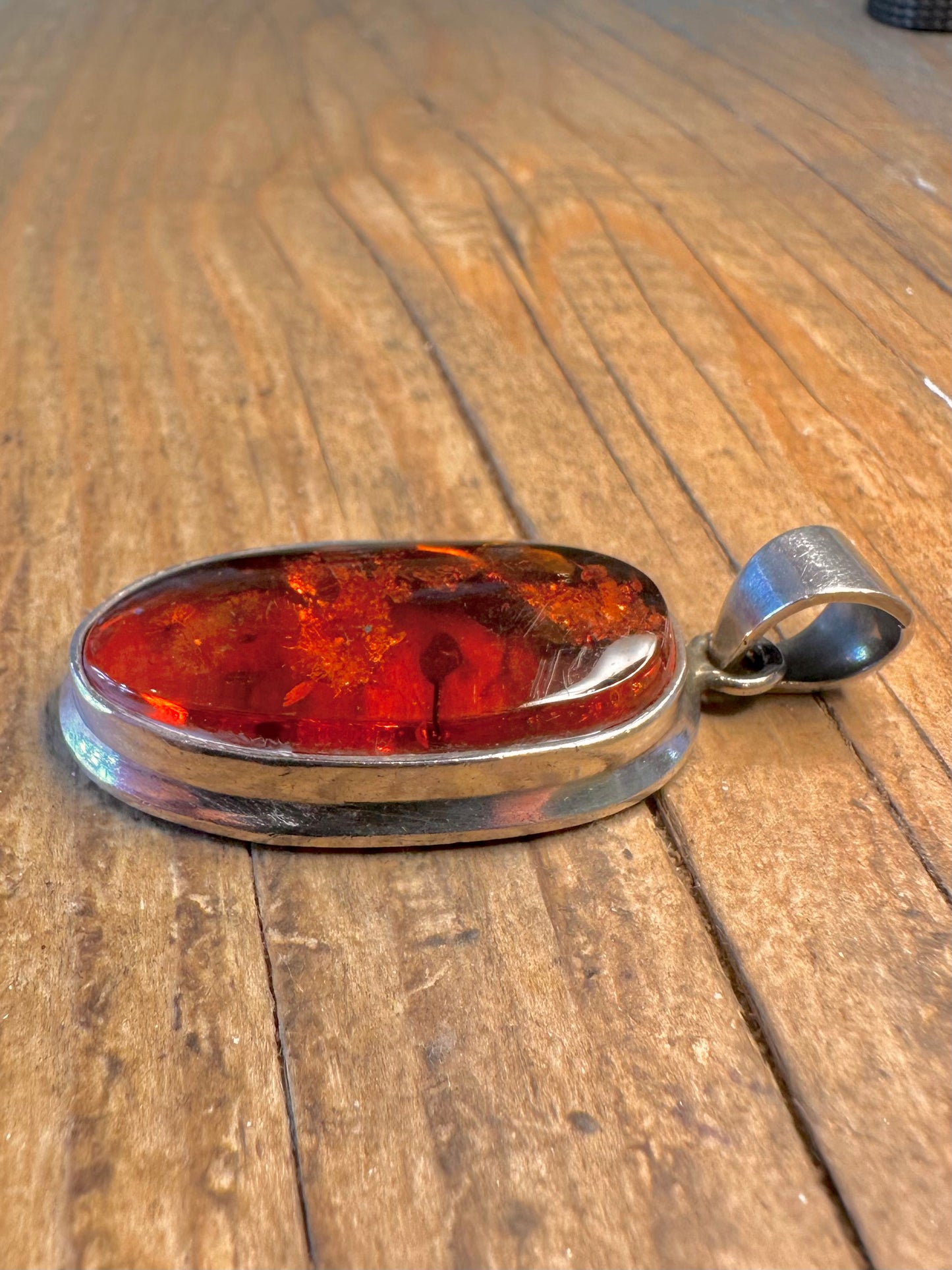 Amber Oval 925 Sterling Silver Pendant
