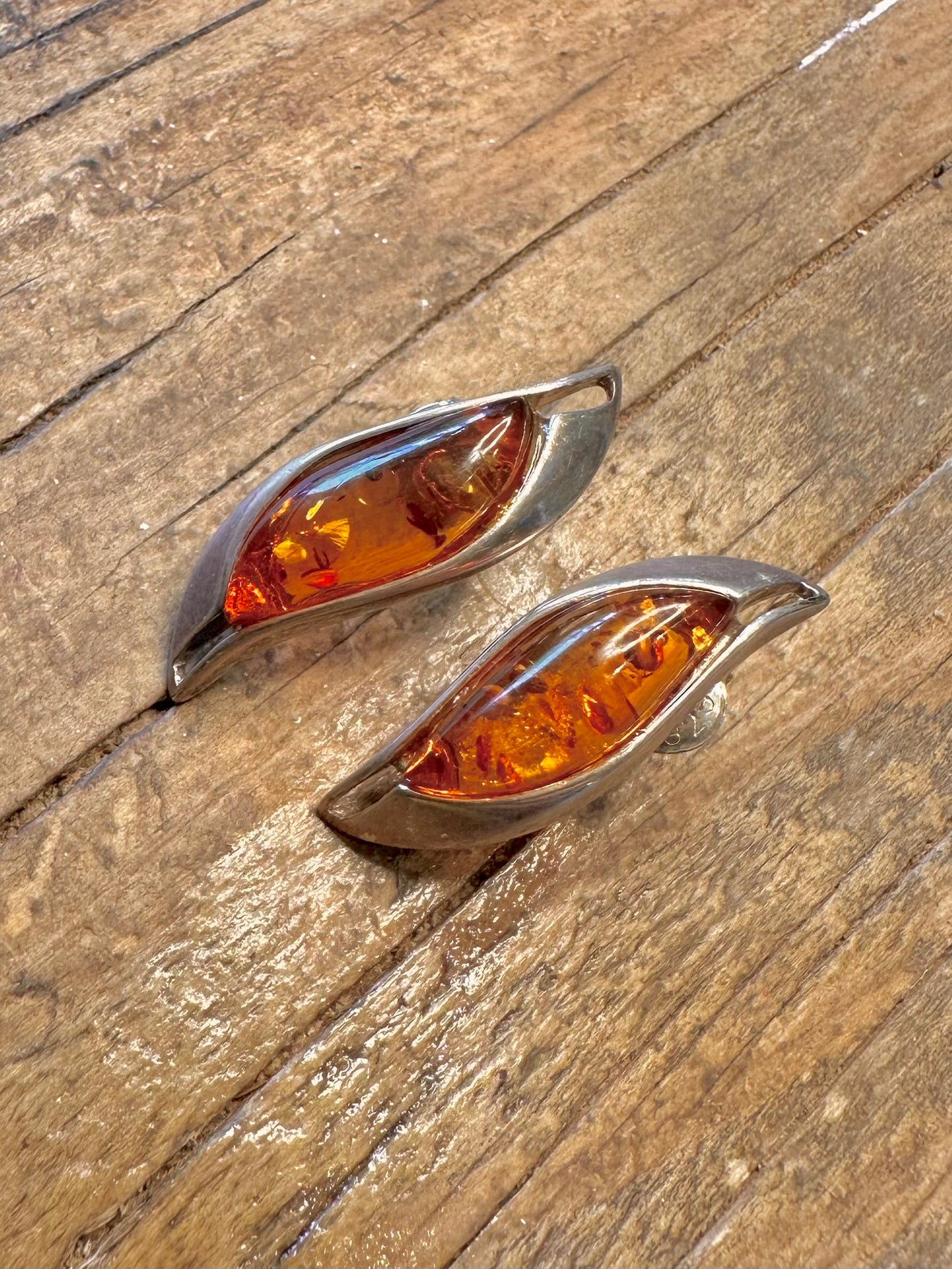 Abstract Amber Modernist Stud 925 Sterling Silver Earrings