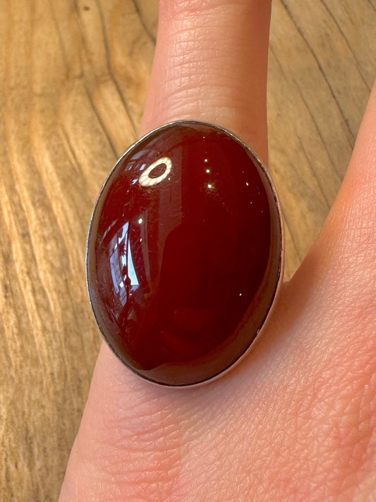Vintage Large Carnelian Oval 925 Sterling Silver Size N Ring