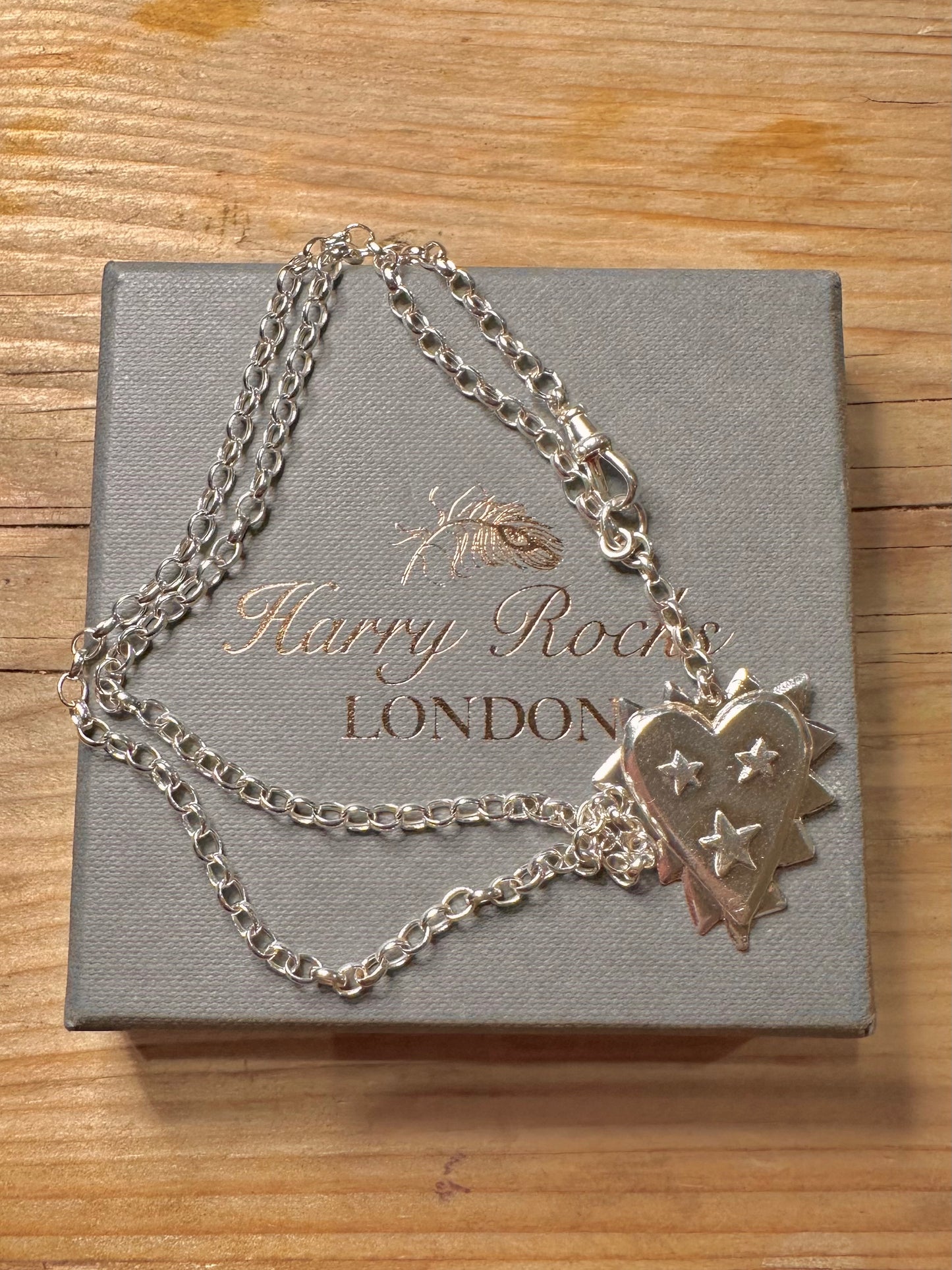 Harry Rocks Zackiger Herz Belcher-Kette Albert-Verschluss mit Box und Beutel 925 Sterling Silber 17,5 Zoll Halskette