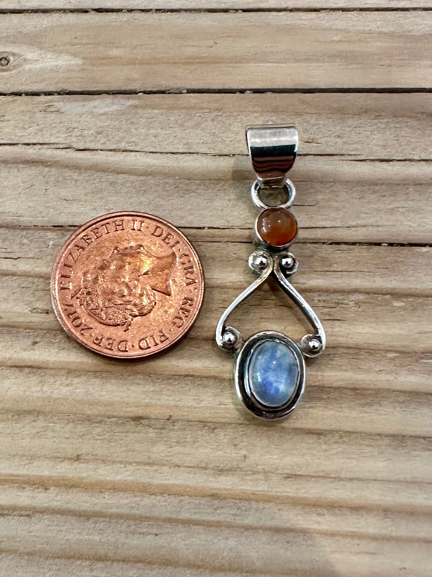 Vintage Moonstone and Amber 925 Silver Pendant