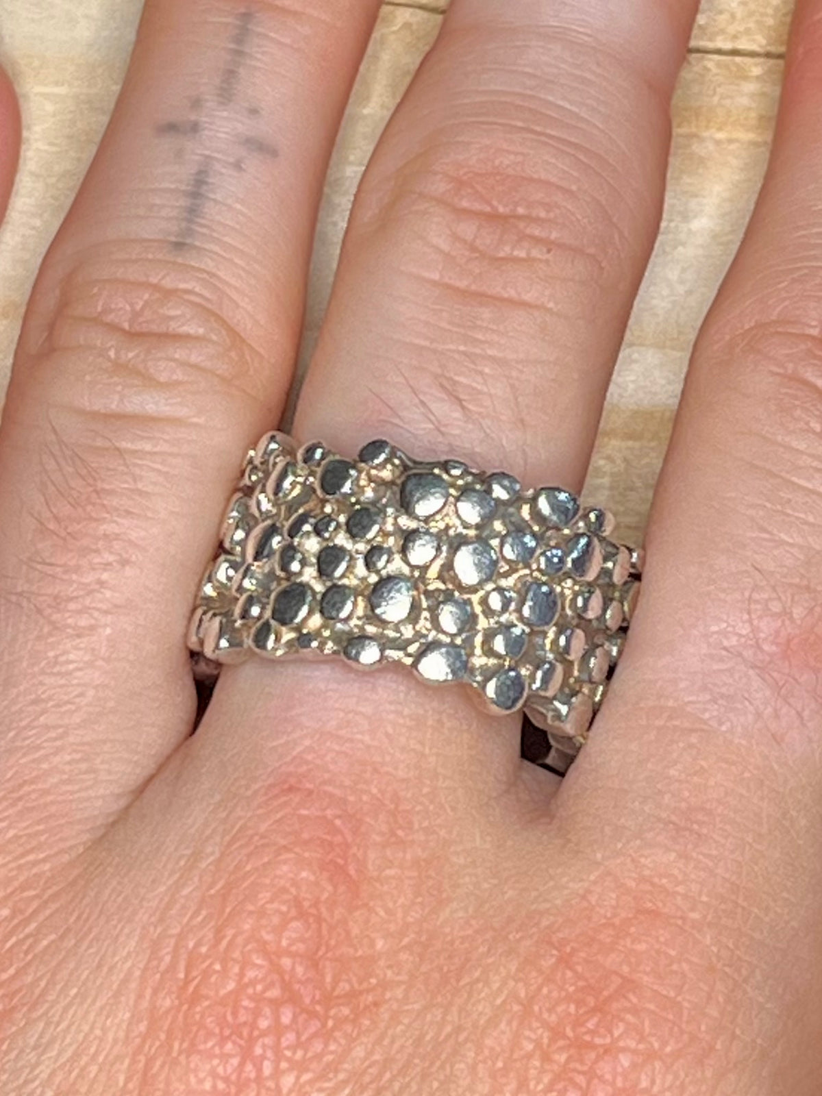 Chunky Heavy Pebble Band 925 Sterling Silver Size R Ring