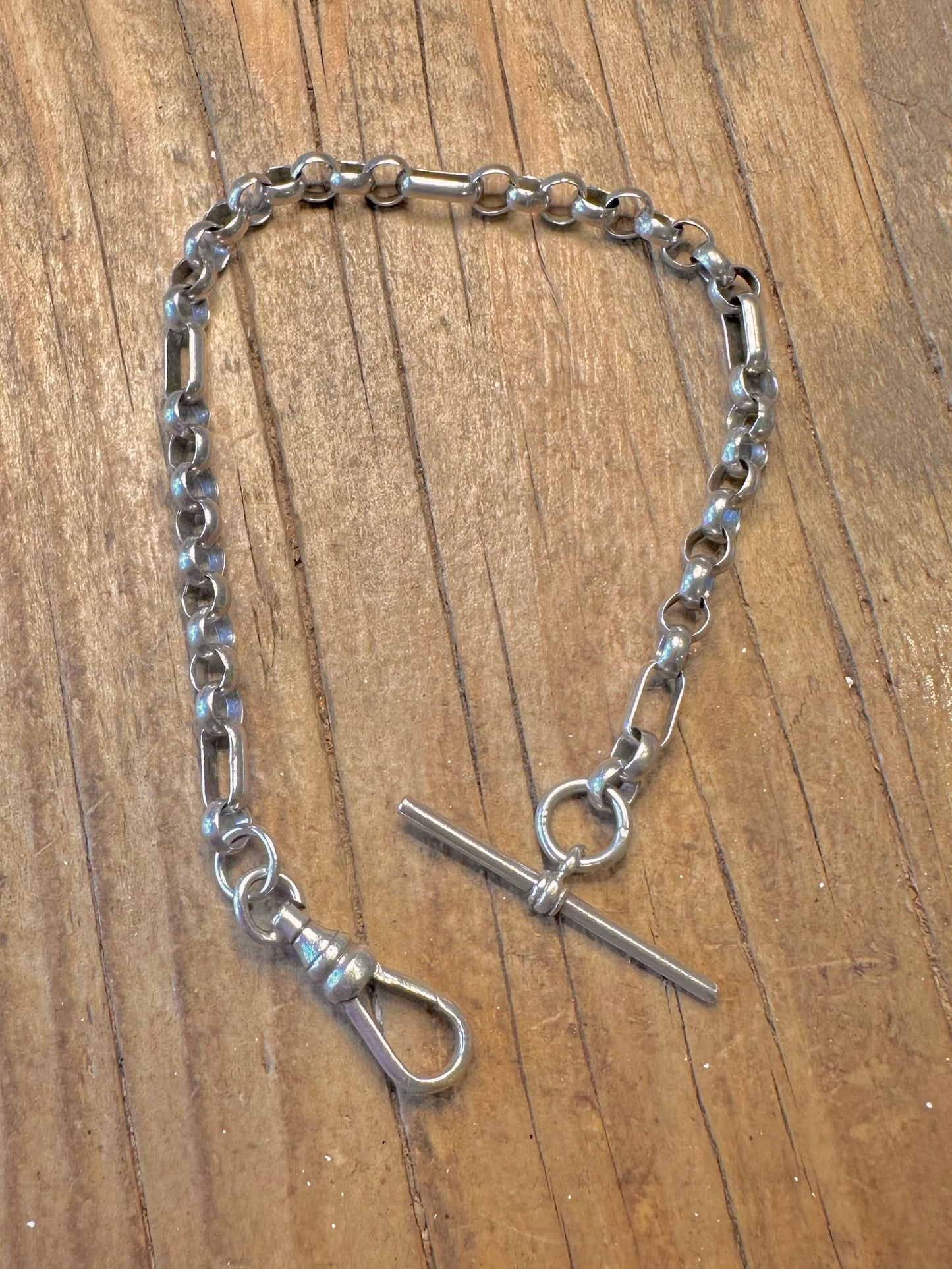 Albert Uhr Trombonenkette und Karabinerverschluss mit T-Steg 925er Sterlingsilber 7,3 Zoll Armband