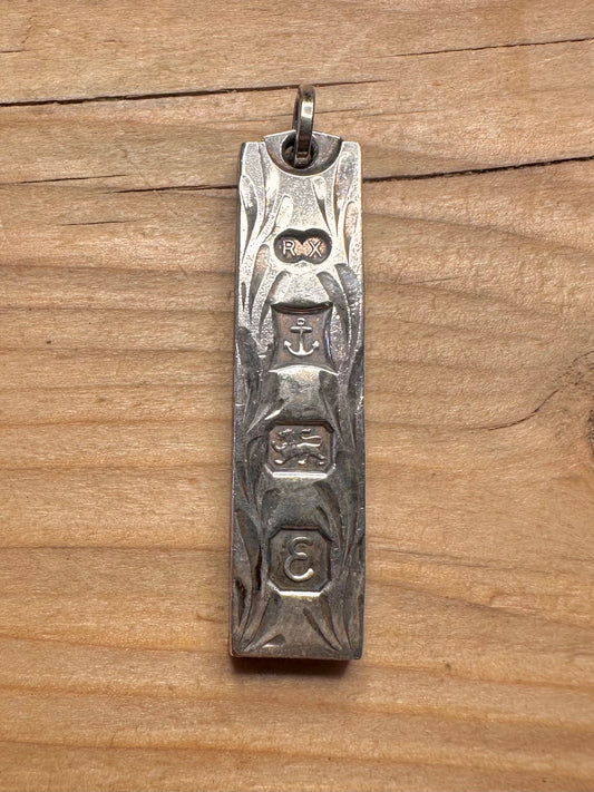 Vintage 1979 Engraved Ingot Birmingham 925 Sterling Silver Pendant