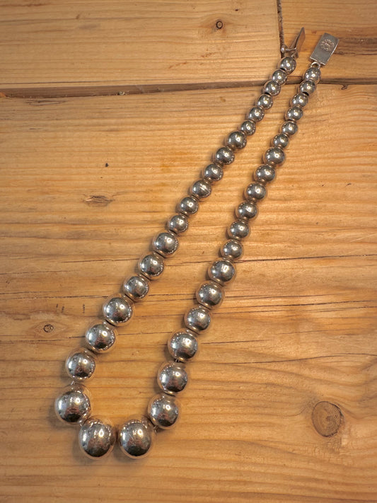 Vintage Graduated Ball Chain Mexico 925 Sterling Silver 16.5 inch Necklace