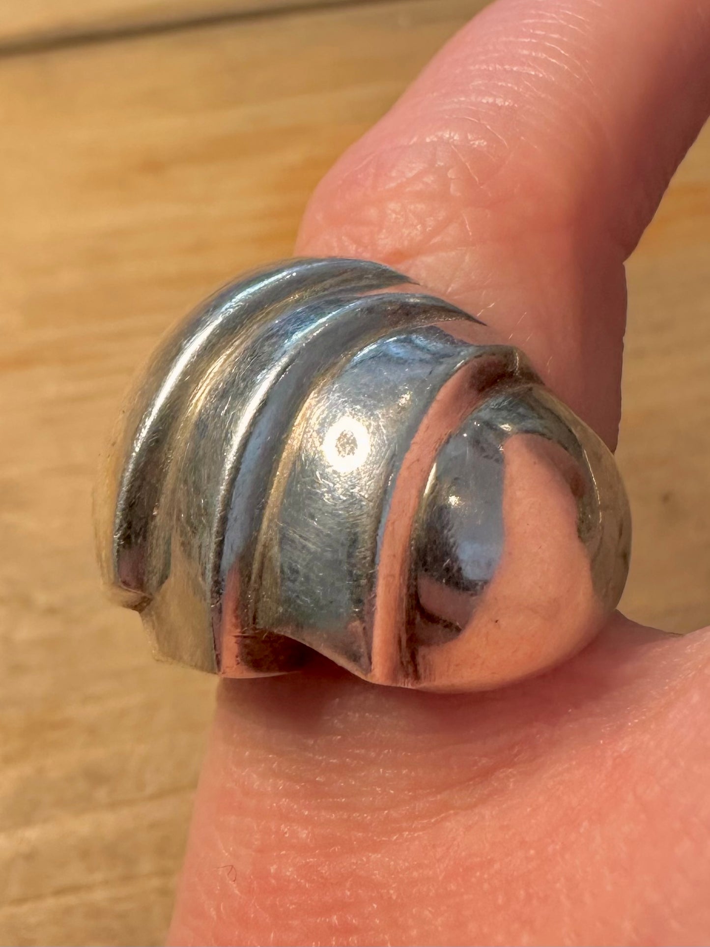 Abstract Chunky Dome 925 Silver Size N Ring