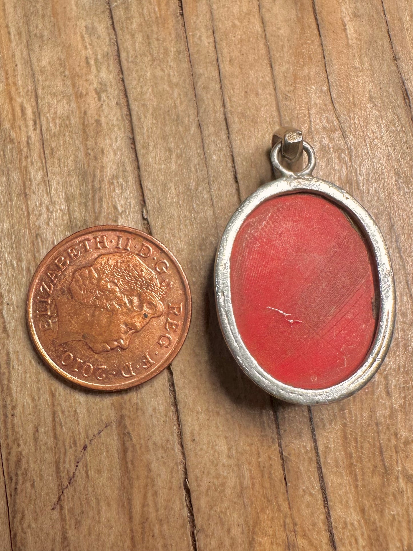 Vintage Coral Oval 925 Sterling Silver Pendant