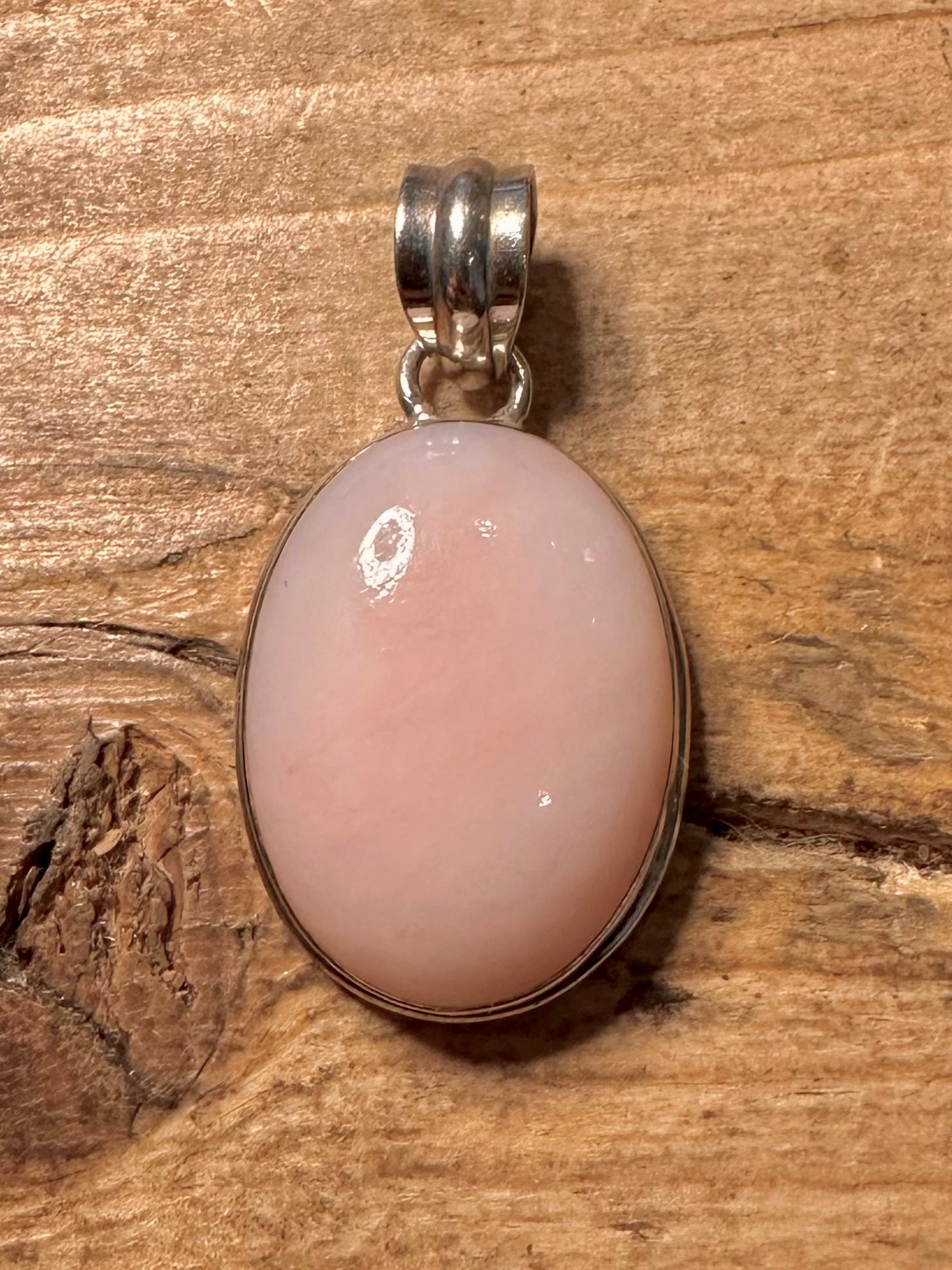 Vintage Pink Opal Oval 925 Silver Pendant