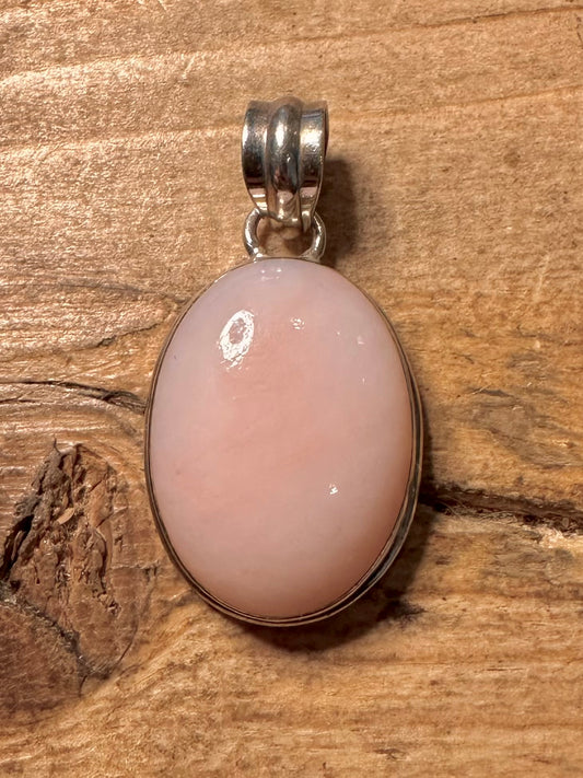 Vintage Pink Opal Oval 925 Silver Pendant