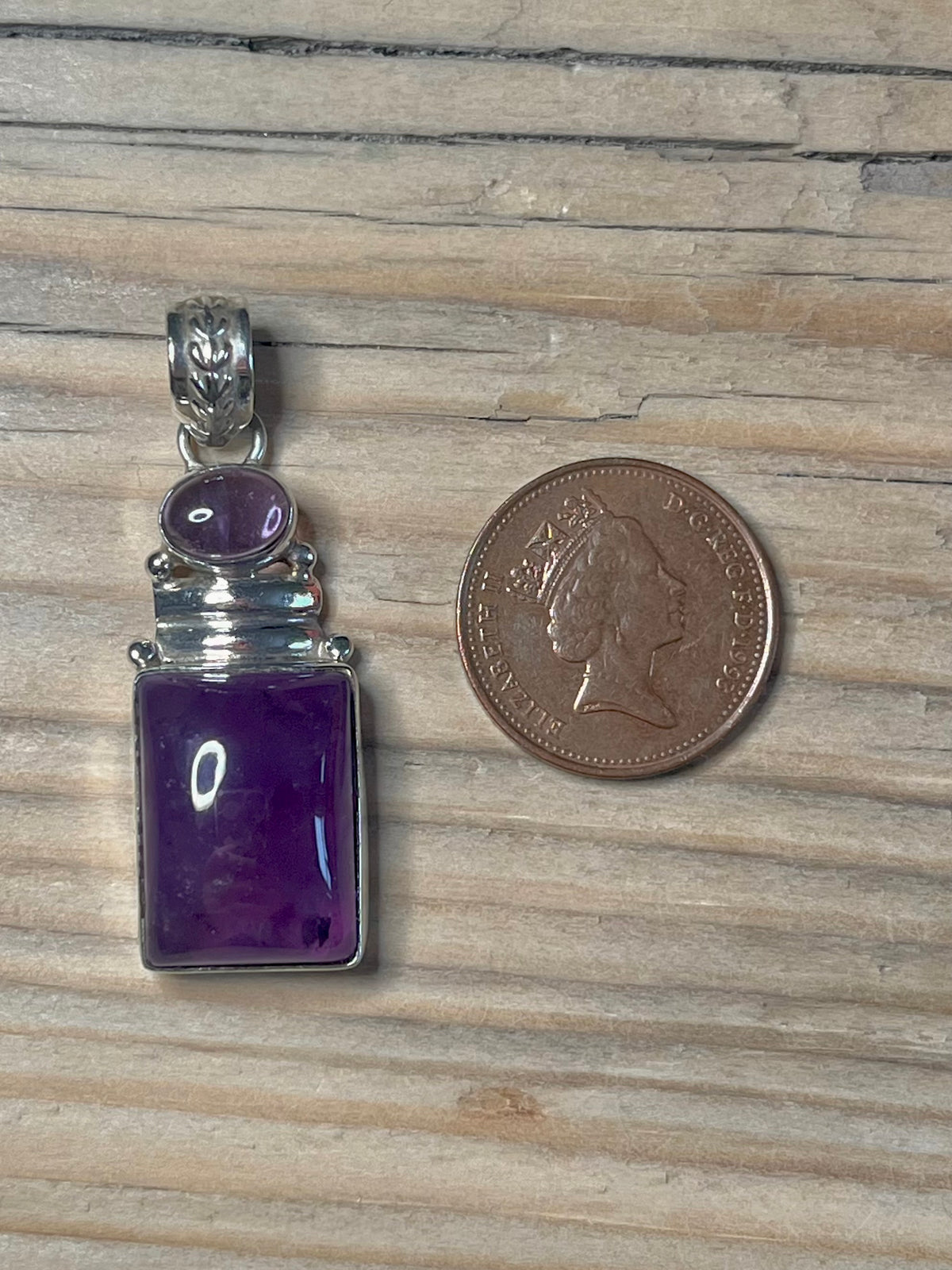 Rectangular Double Amethyst 925 Sterling Silver Pendant