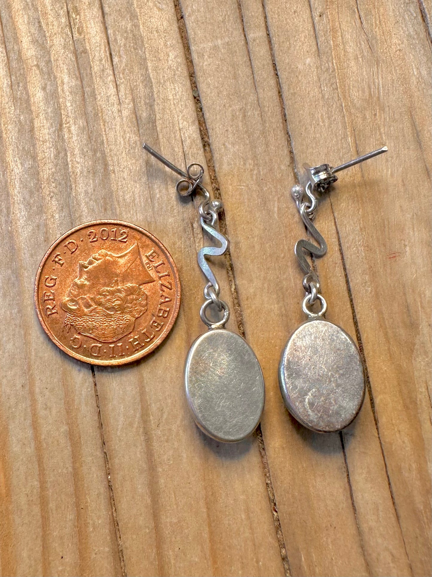 Vintage Zig Zag Tigers Eye 925 Silver Earrings