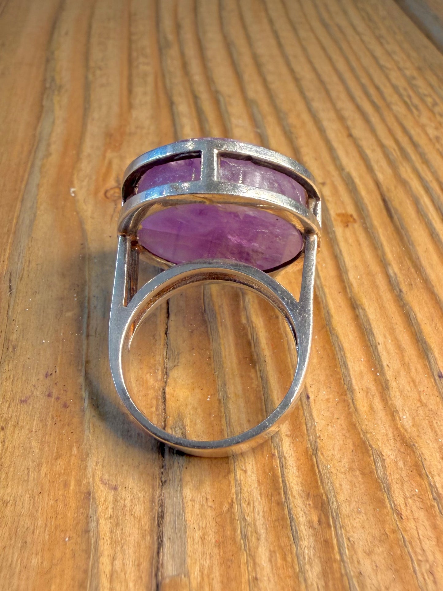 Modernist 1972 Amethyst Circle Maker MC London 925 Sterling Silver Size O1/2 Ring