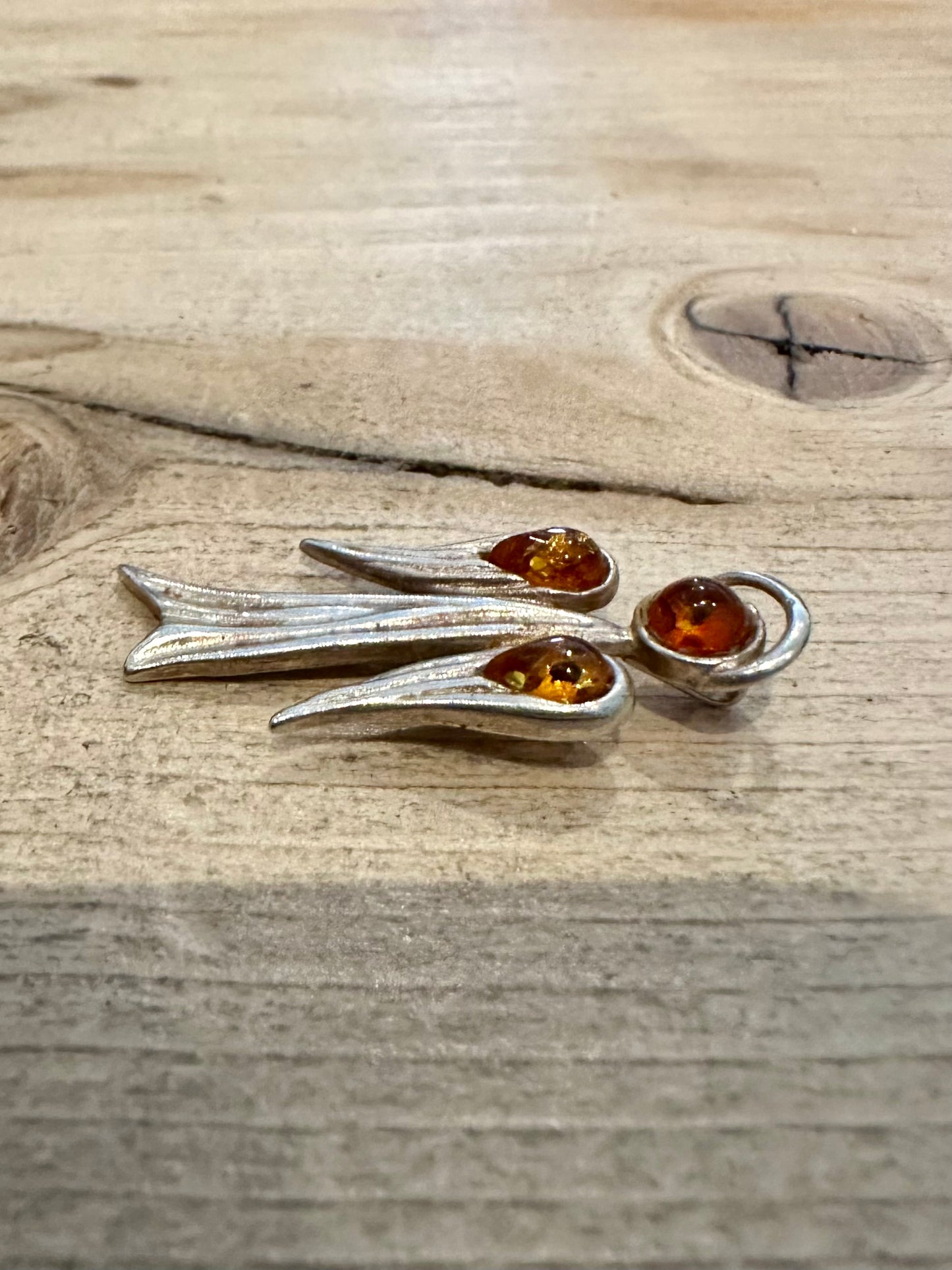 Abstract Amber Angel 925 Silver Pendant