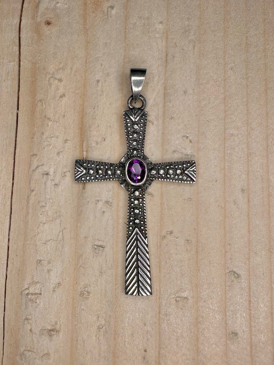 Amethyst Cross 925 Sterling Silver Pendant