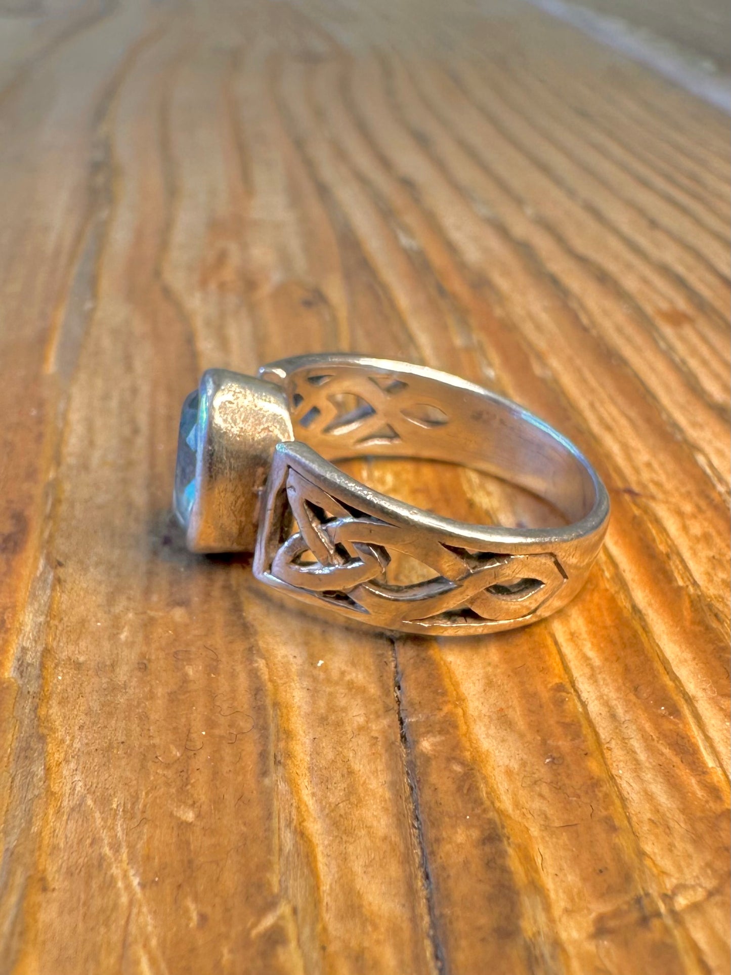 Blue Topaz Celtic 925 Sterling Silver Size K1/2 Ring