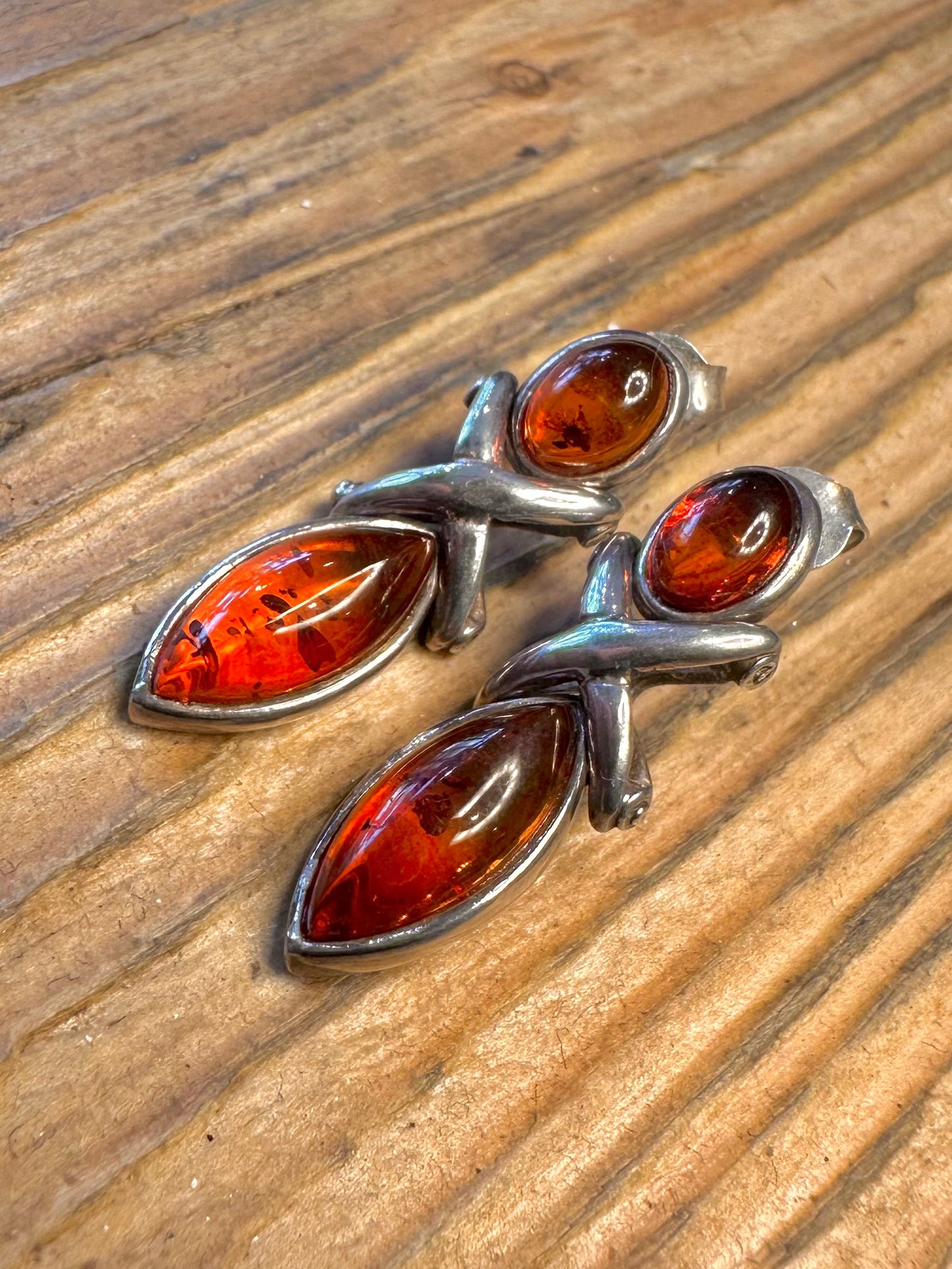 Modernist X Amber Dangle 925 Sterling Silver Earrings