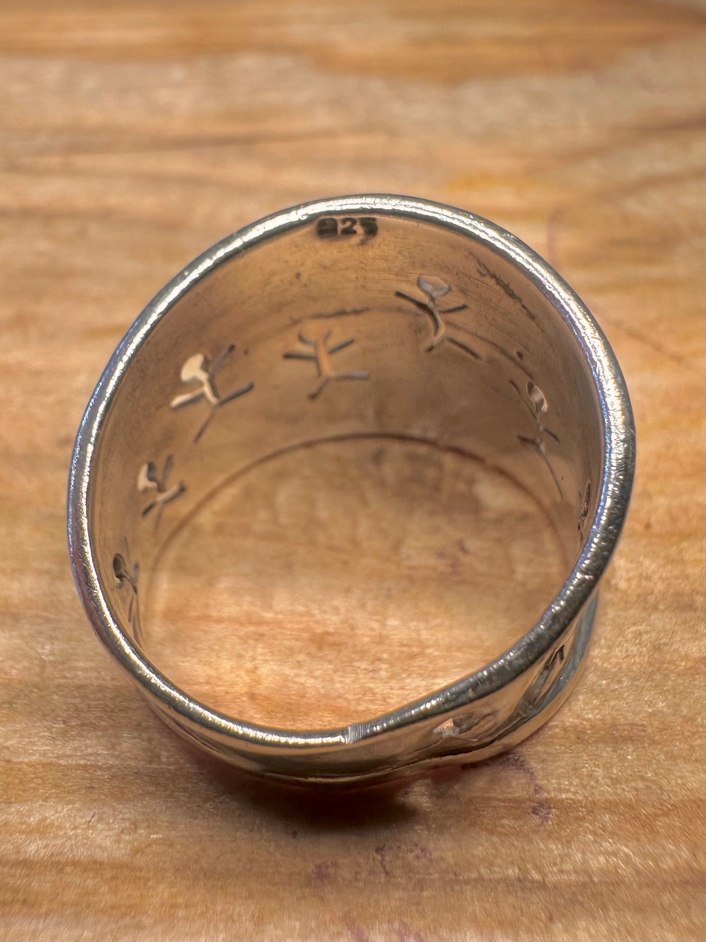 Vintage Stick Figures Dome 925 Sterling Silver Size L Ring