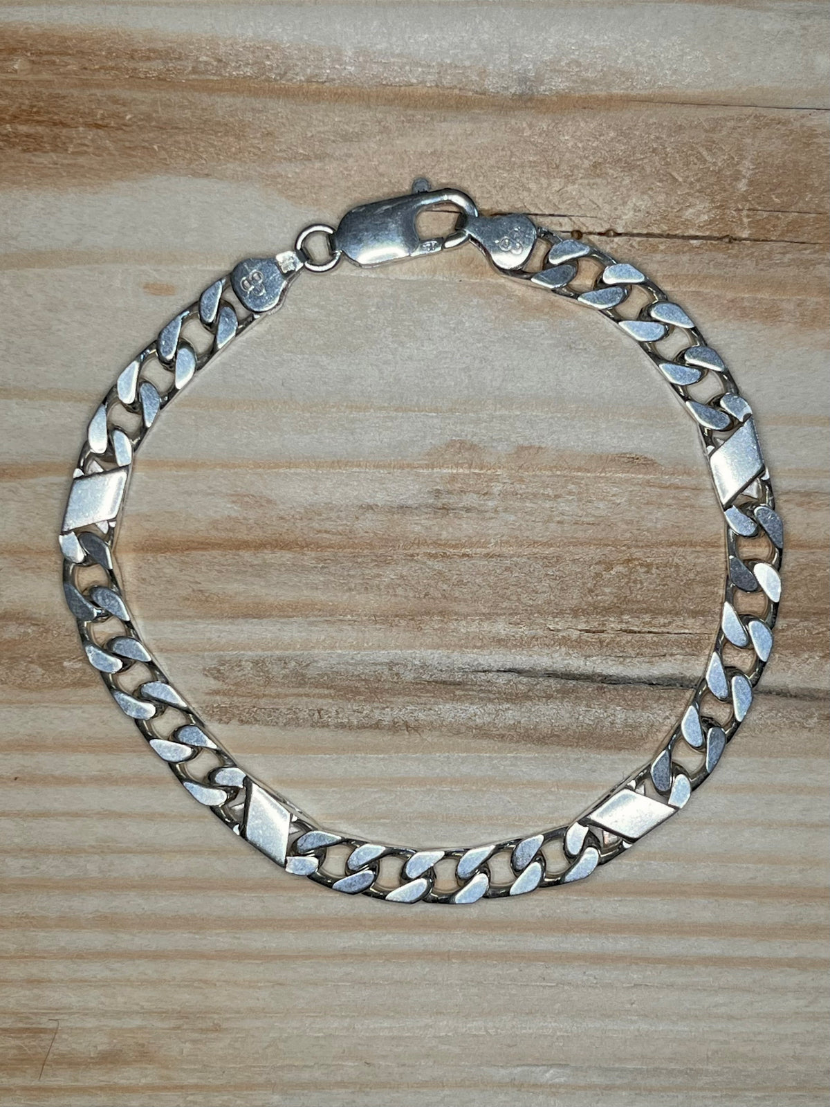 Unique Flat Curb Link Chain 925 ITALY Sterling Silver 8.5 inch Bracelet