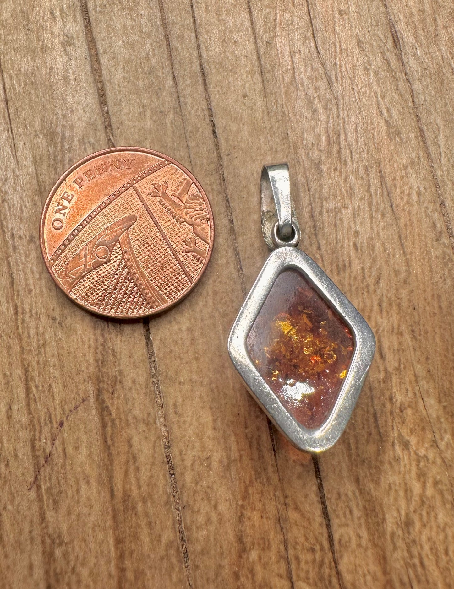 Abstract Amber Diamond Shape 925 Sterling Silver Pendant