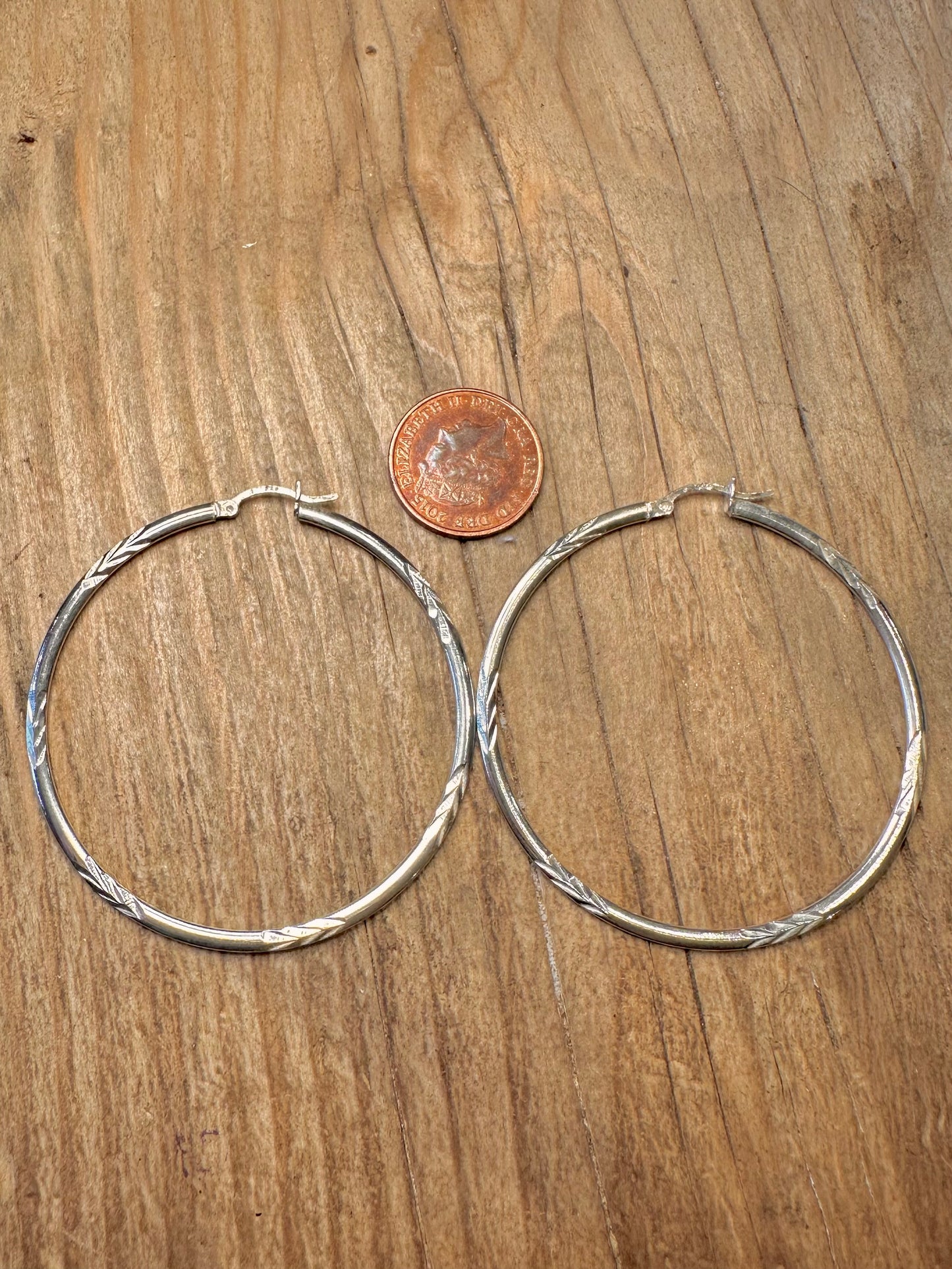 Vintage Large Textured Hoops 925 Sterling Silver Earrings