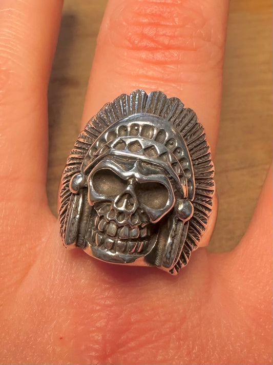 Native American Skull Head 925 Silver Size X1/2 Ring