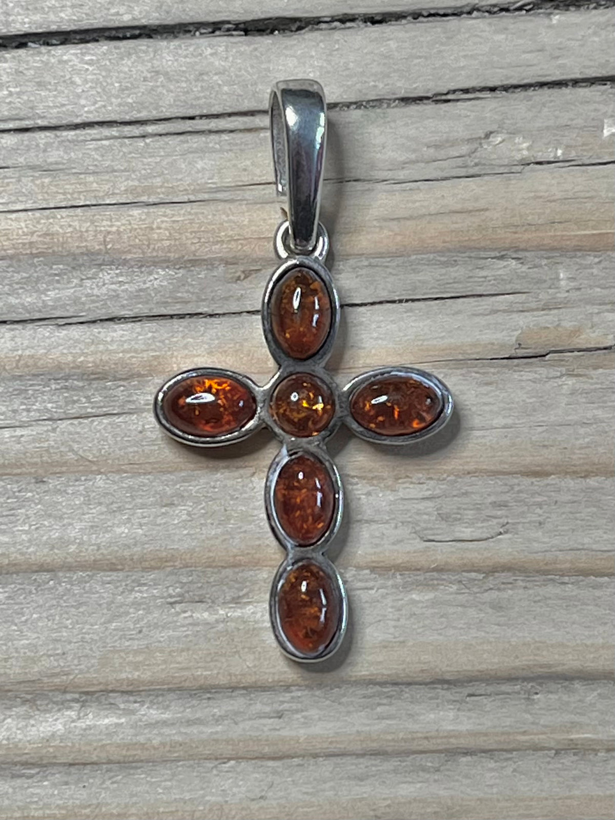 Amber Cross 925 Sterling Silver Pendant