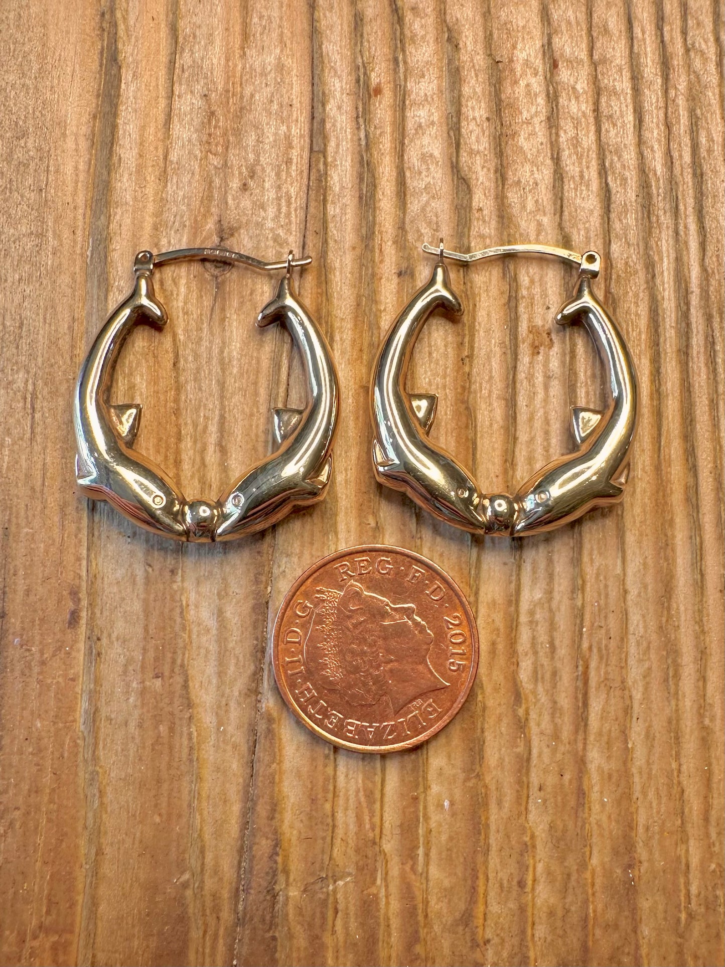 9ct Gold 1999 Dolphin Hoop Earrings