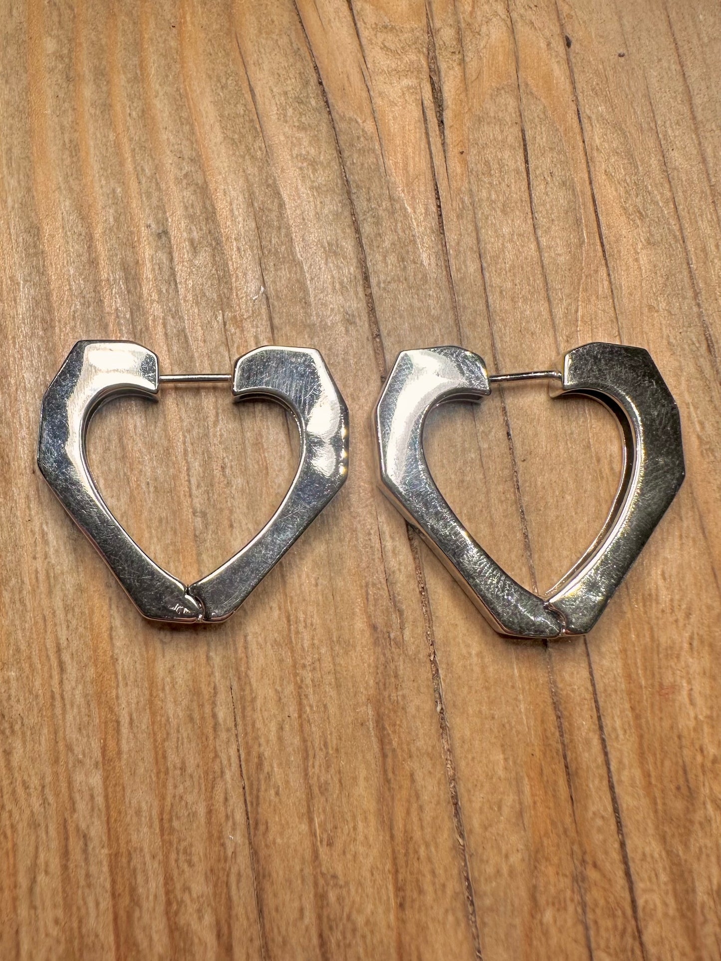 Modern Chunky Heart 925 Sterling Silver Earrings
