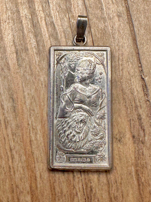 Vintage 1979 Art Nouveau Women and Lion Zodiac Leo 925 Sterling Silver Pendant