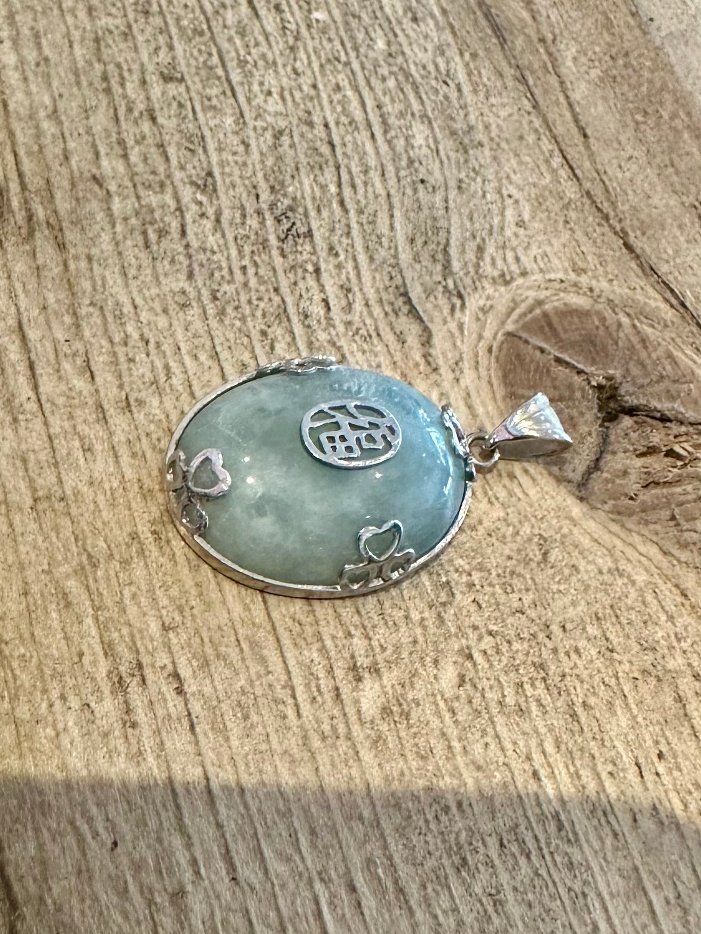 Vintage Oval Jade Chinese 925 Silver Pendant