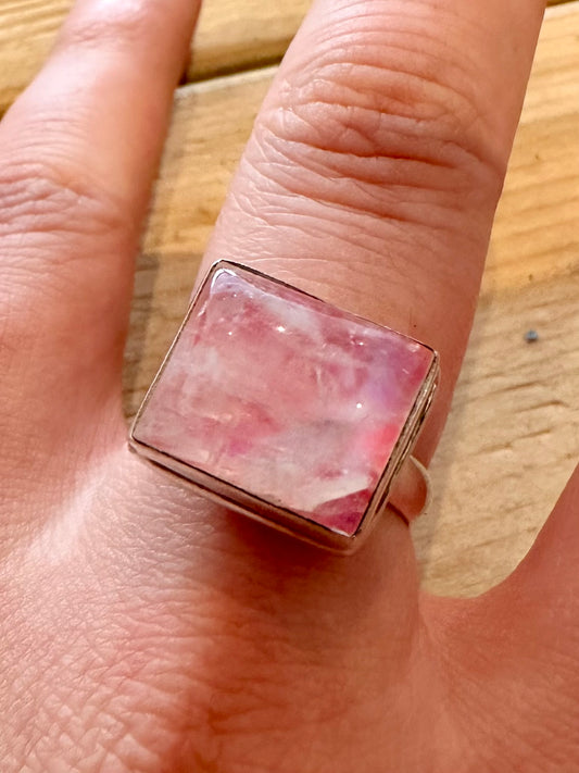 Vintage Pink Quarts Square 925 Silver Size T Ring