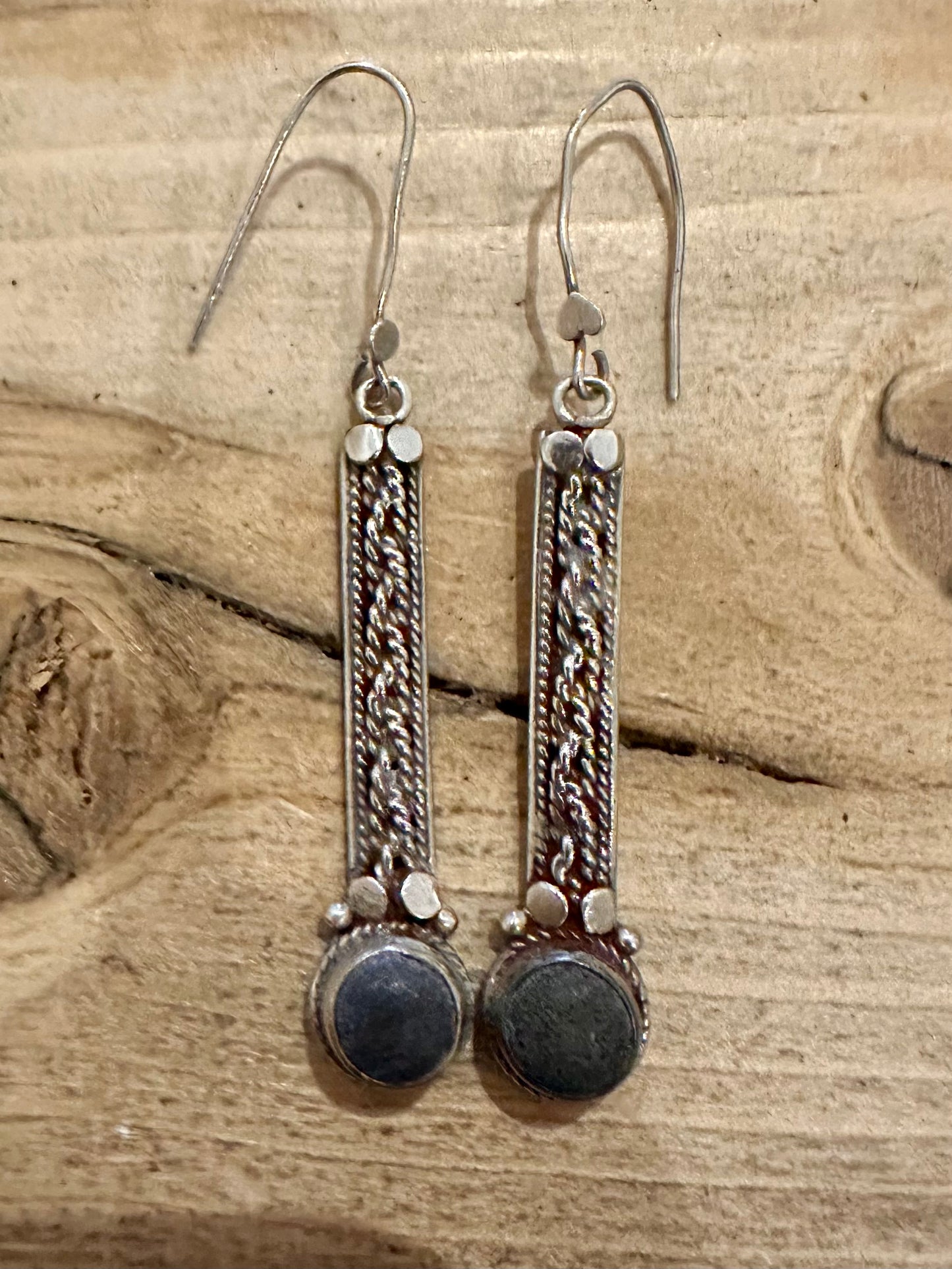 Vintage Lapis Tribal Dangle 925 Silver Earrings