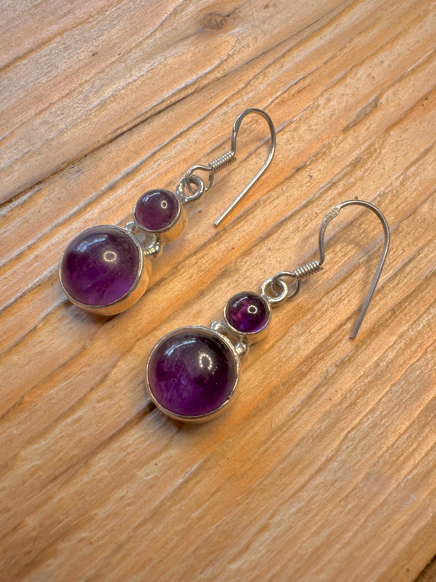 Vintage Amethyst Dangle 925 Sterling Silver Earrings