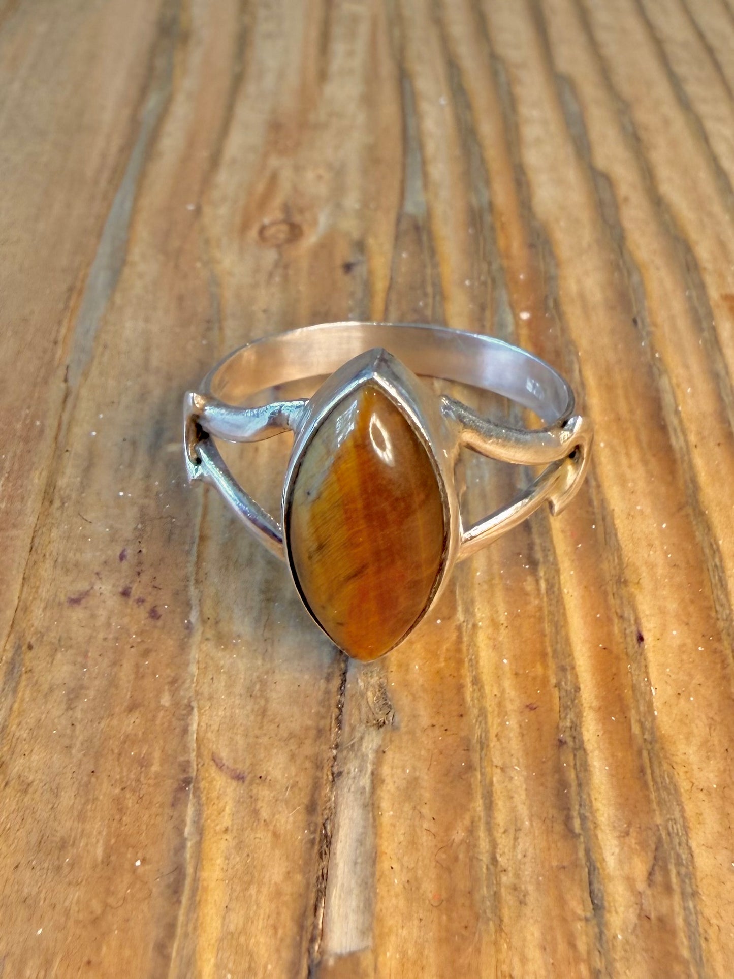 Tigers Eye Split Band 925 Sterling Silver Size U1/2 Ring