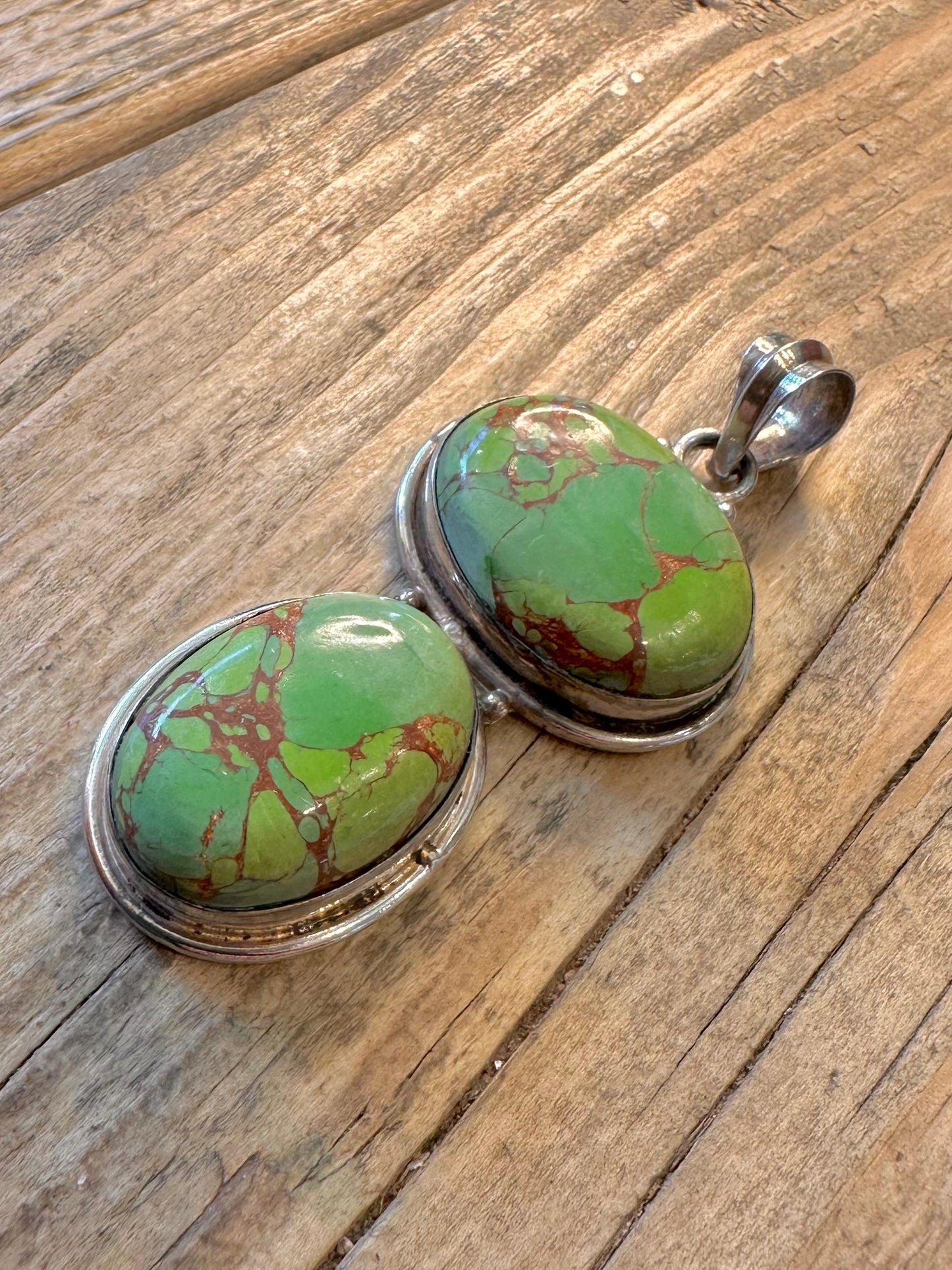 Large Green Copper Turquoise 925 Sterling Silver Pendant