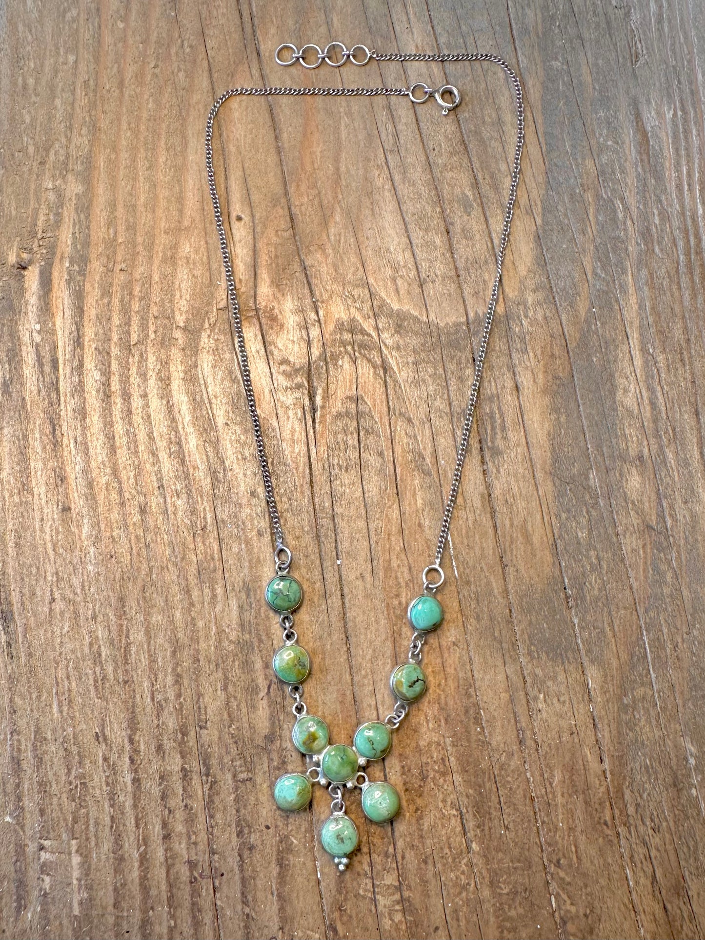 Turquoise Ornate Curb Chain 925 Sterling Silver 16 to 16.85 inch Necklace
