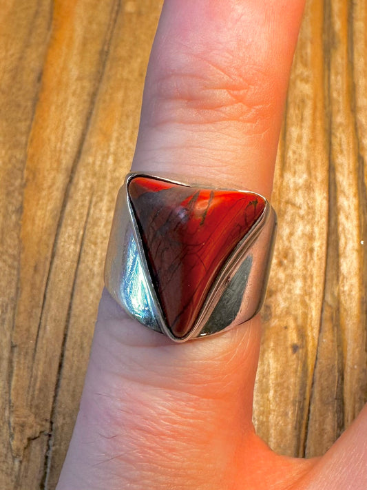 Red Abstract Jasper 925 Sterling Silver Size J Ring