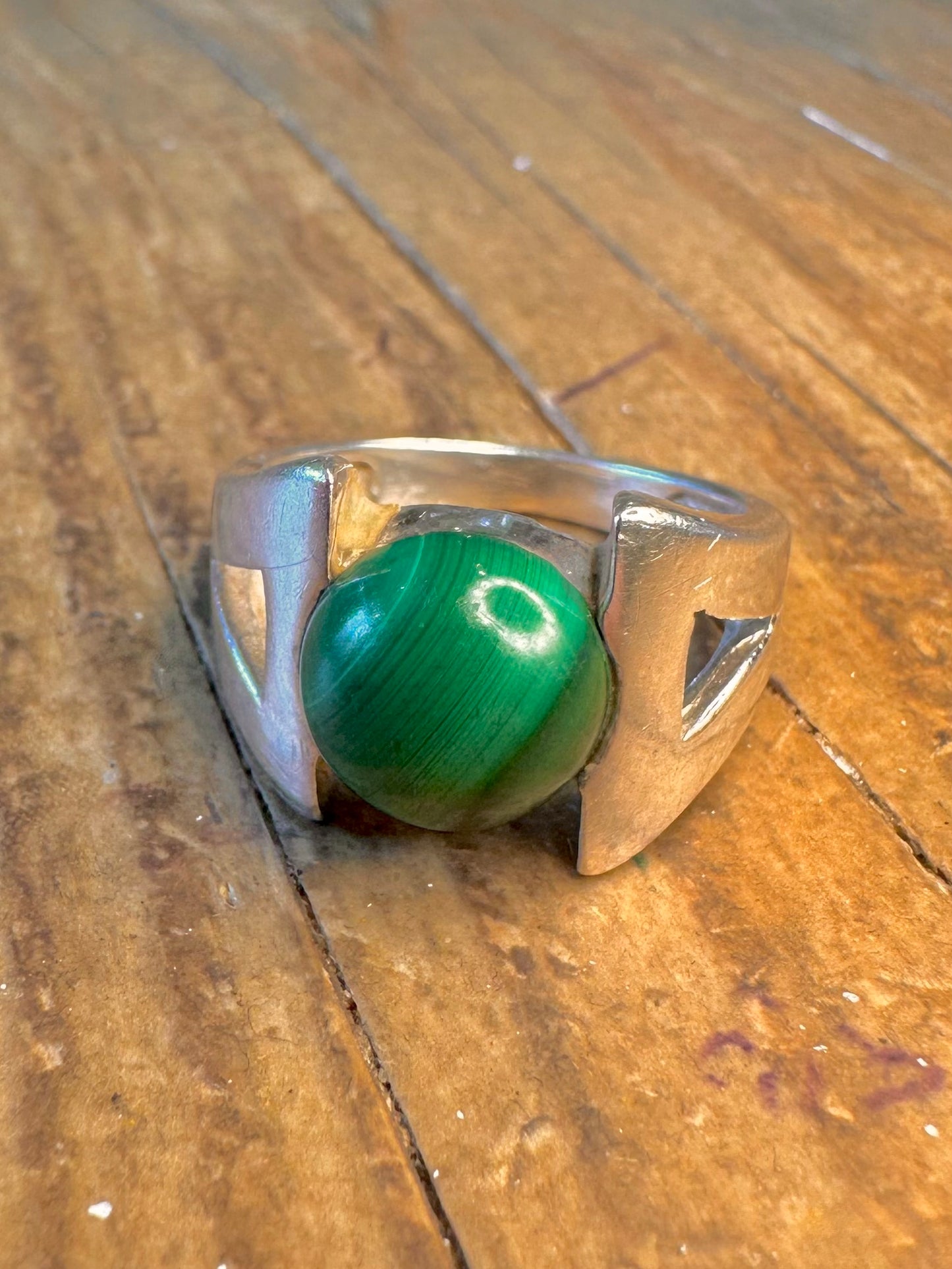 Abstract Malachite 925 Sterling Silver Size O1/2 Ring
