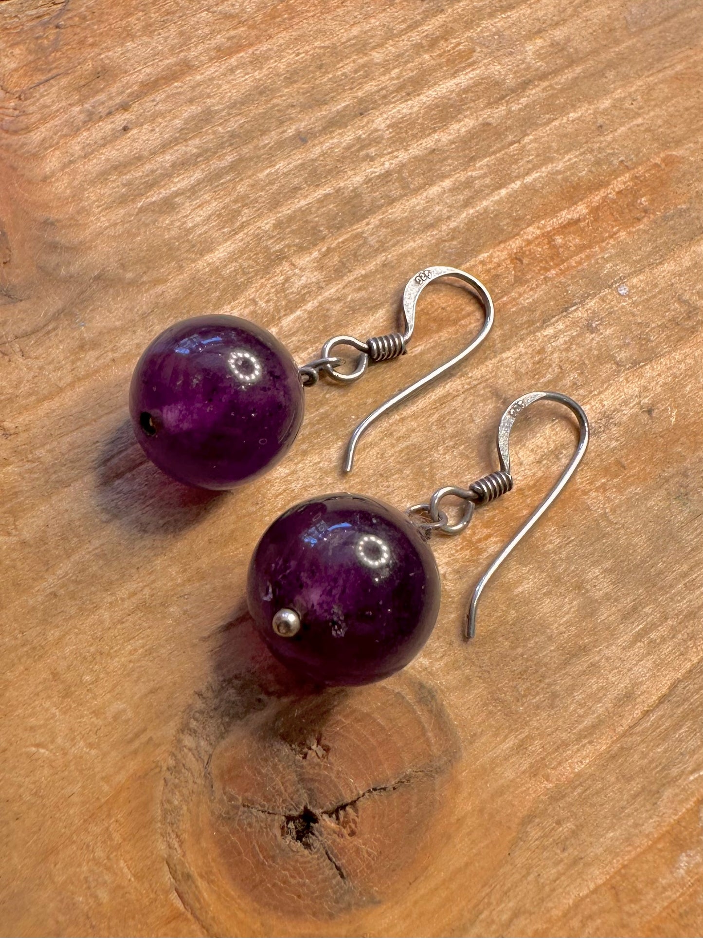Amethyst Ball 925 Sterling Silver Earrings